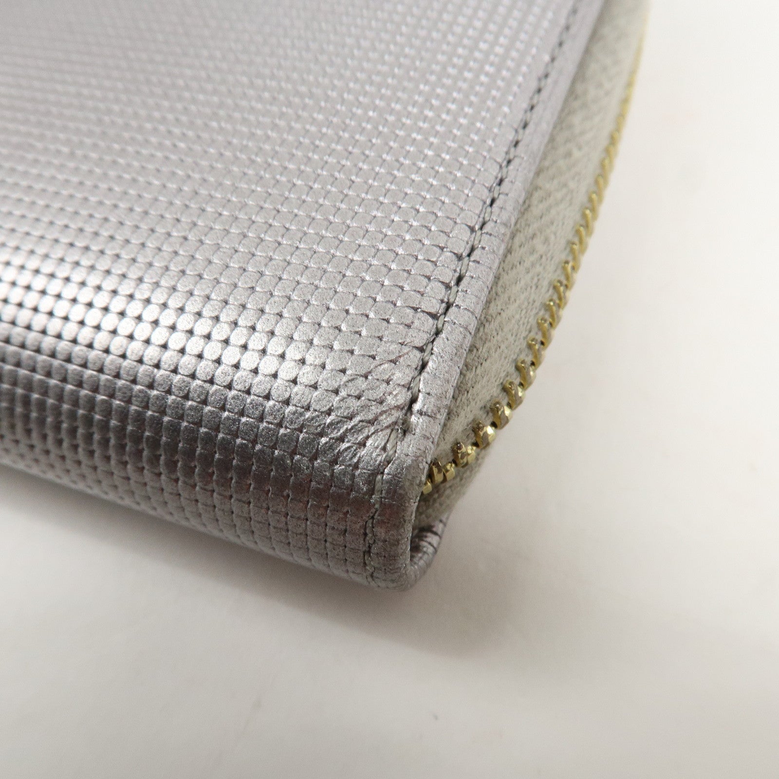 FENDI Leather Round Zippy Long Wallet Silver 8M0024 Used