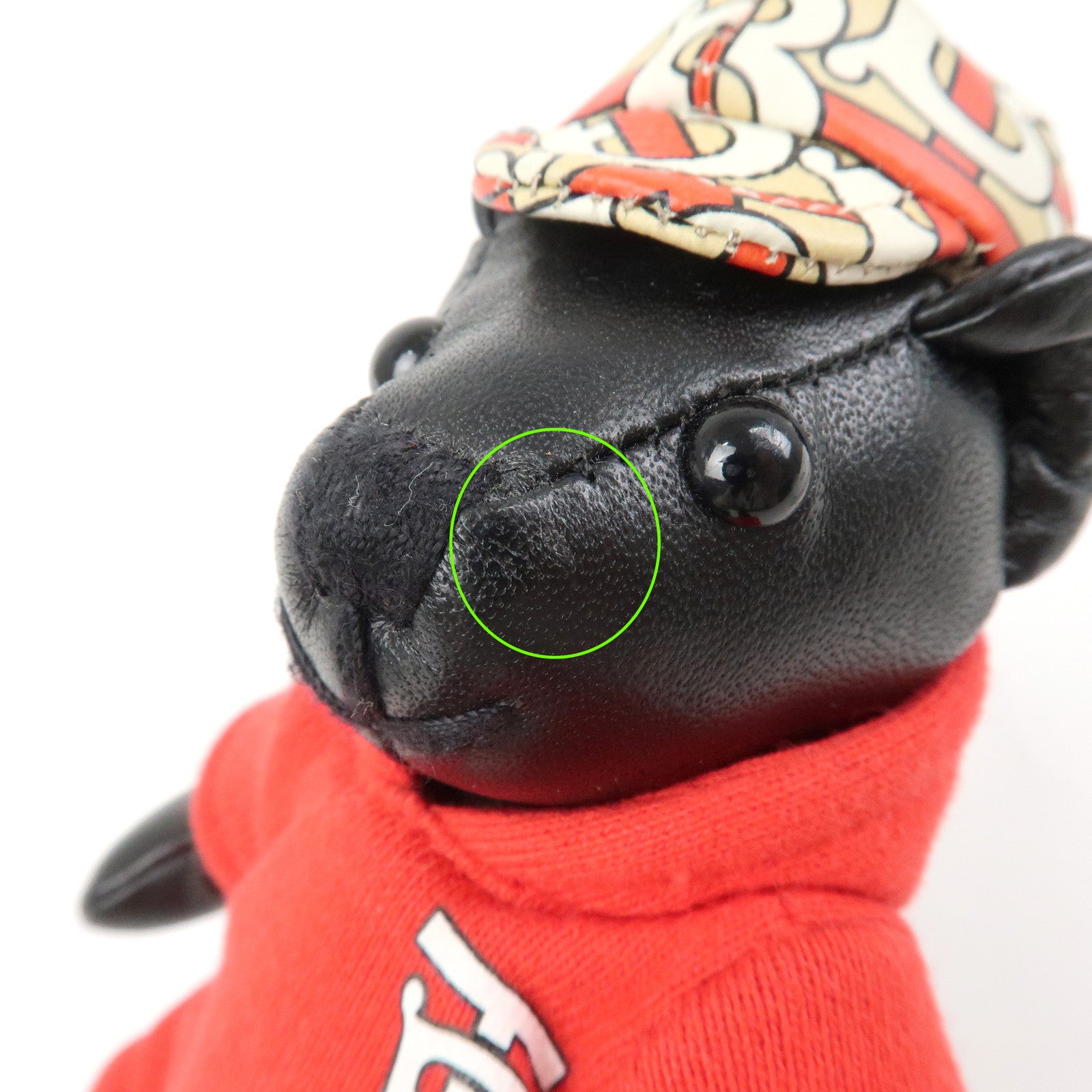 BURBERRY Logo Leather Thomas Bear Bag Charm Key Chain Black Red