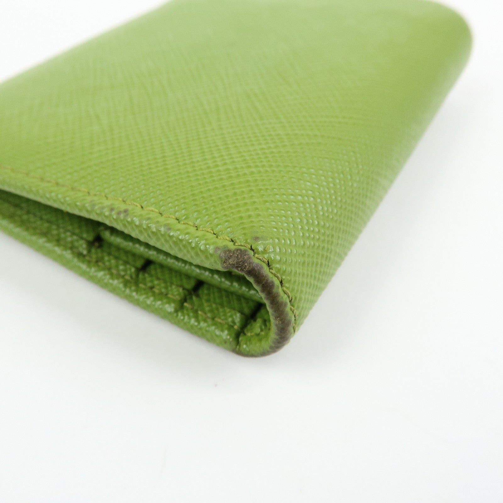 PRADA Triangle Logo Saffiano Leather Compact Wallet Light Green