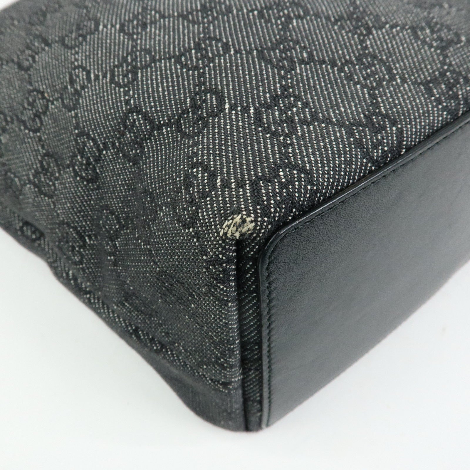 GUCCI GG Denim Leather Tote Bag Shoulder Bag Black 31243