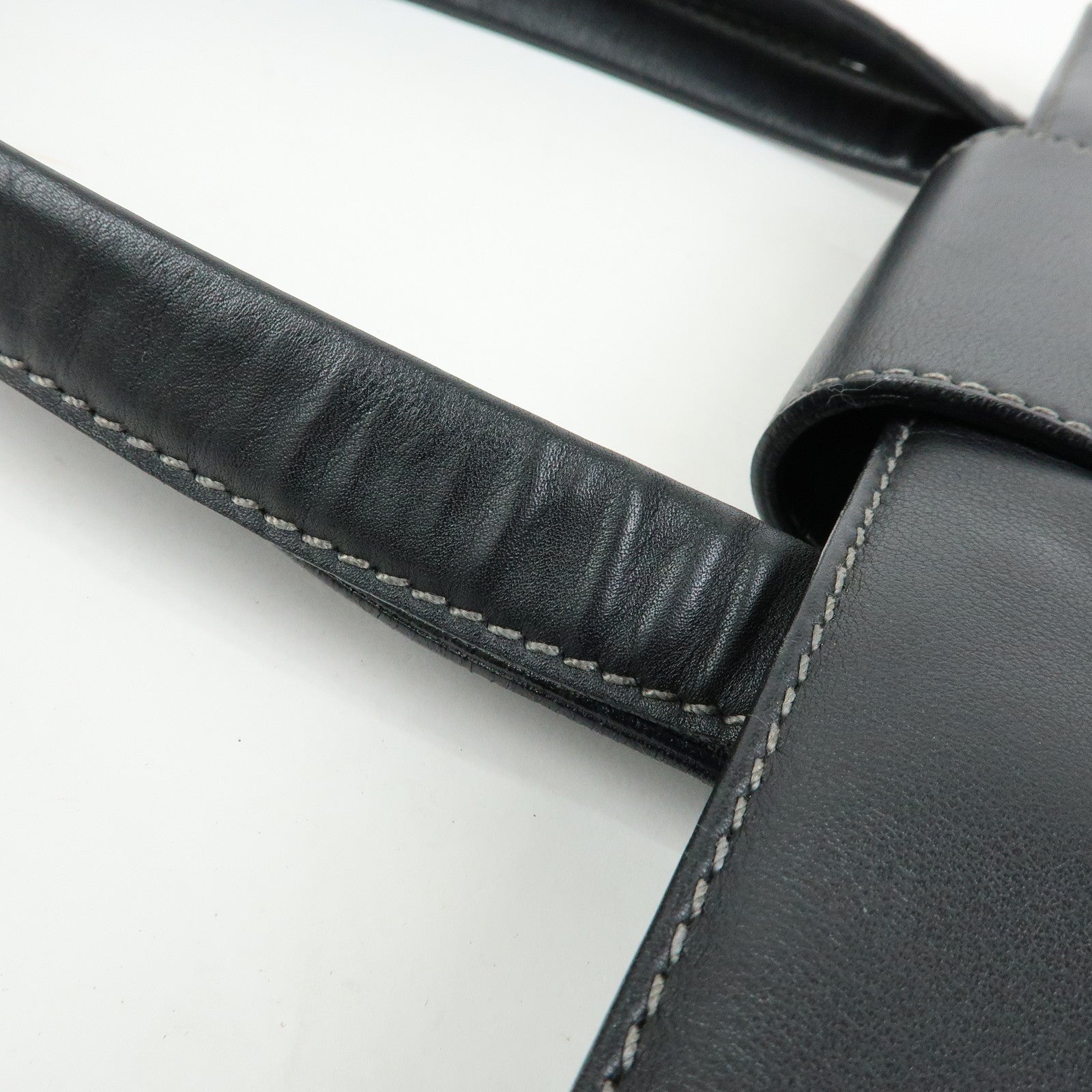 BVLGARI Leather Tote Bag Hand Bag Shoulder Bag Black