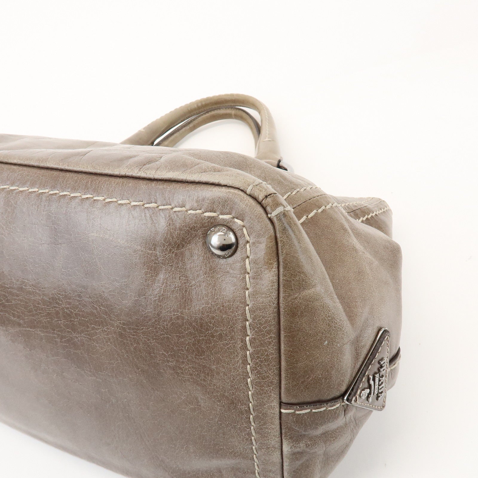 PRADA Logo Leather Shoulder Bag Hand Bag Gray BN2067