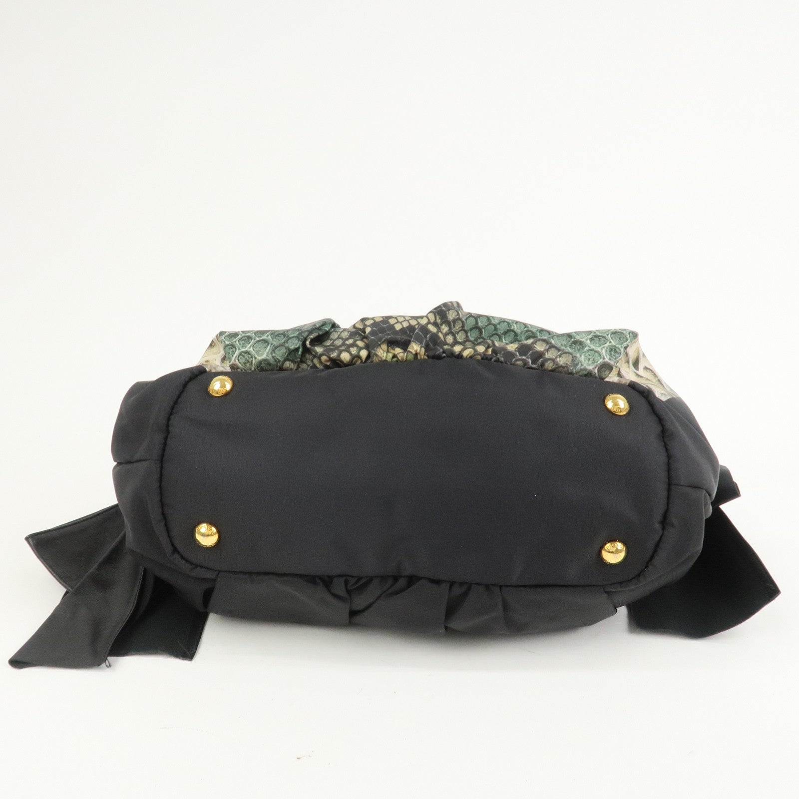 PRADA Logo Nylon Nappa Leather Shoulder Bag Black Green BR4230