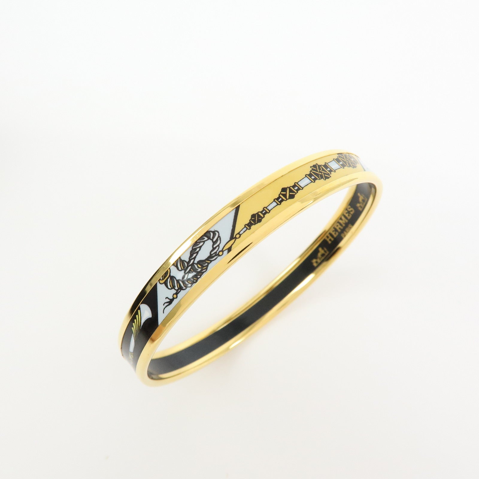 HERMES Email PM Bracelet Bangle Black Gold