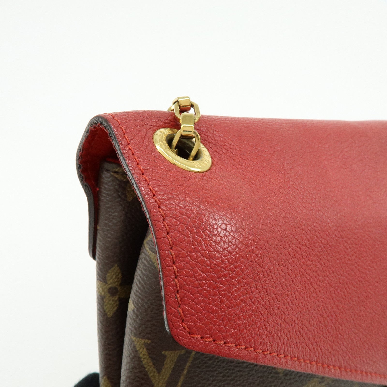 Louis Vuitton Monogram Pallas Chain Hand Bag Brown Red M41201
