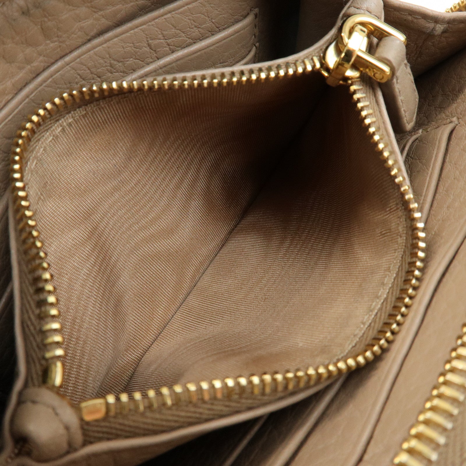 PRADA Calf Leather Compact Round Zippy Wallet Beige Gold