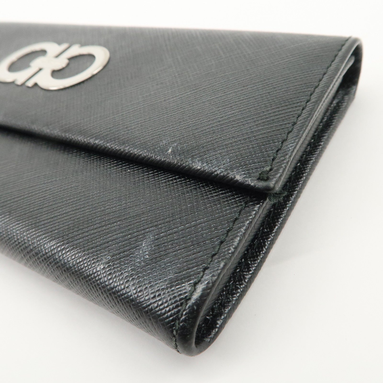 Ferragamo Gancini Vara Ribbon Set of 2 Wallet Black Pink