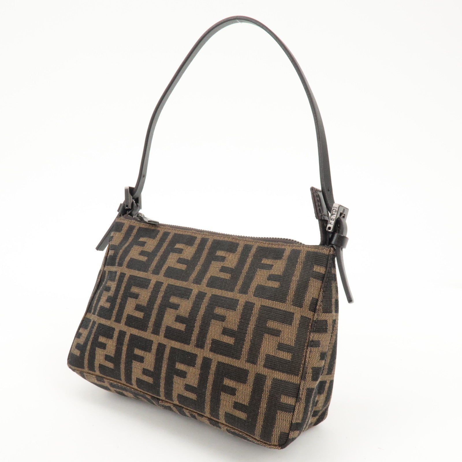 FENDI Zucca Canvas Leather Mini Hand Bag Brown 8BR155 Used