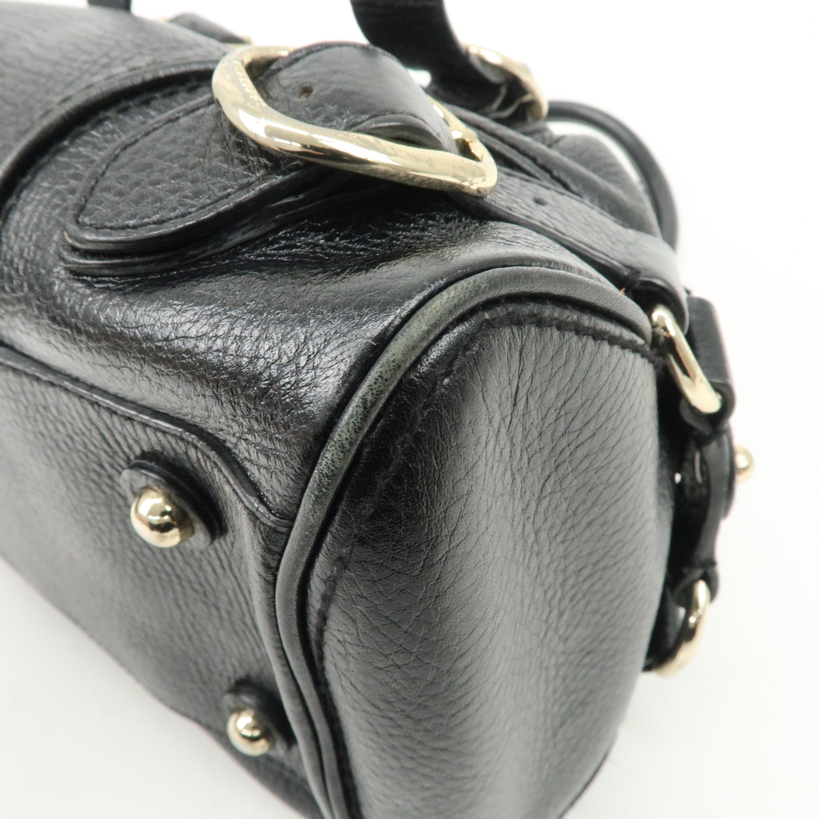 BURBERRY Leather Boston Bag Hand Bag Black Silver HDW