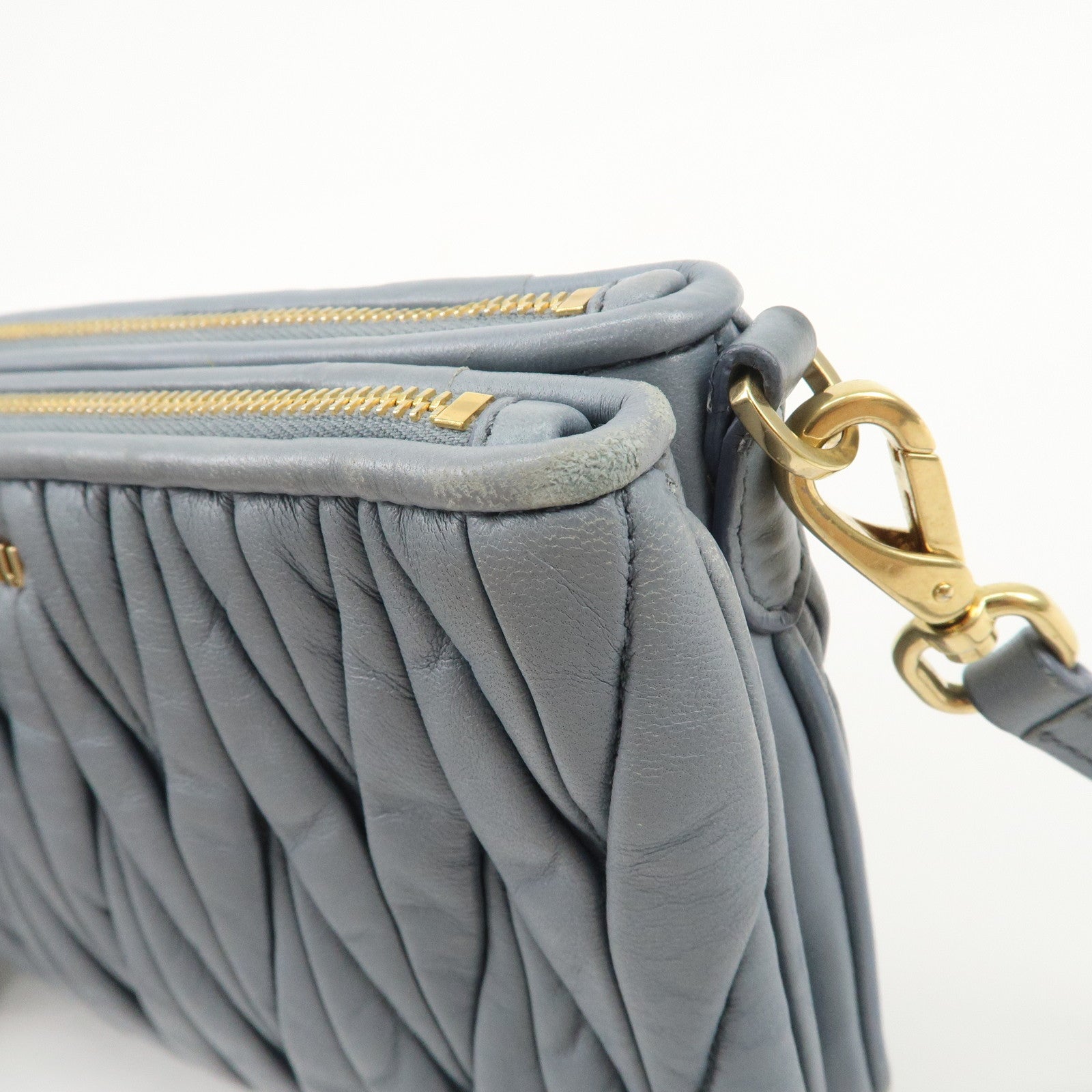 MIU MIU Matelasse Nappa Leather Shoulder Bag Light Blue 5BH057