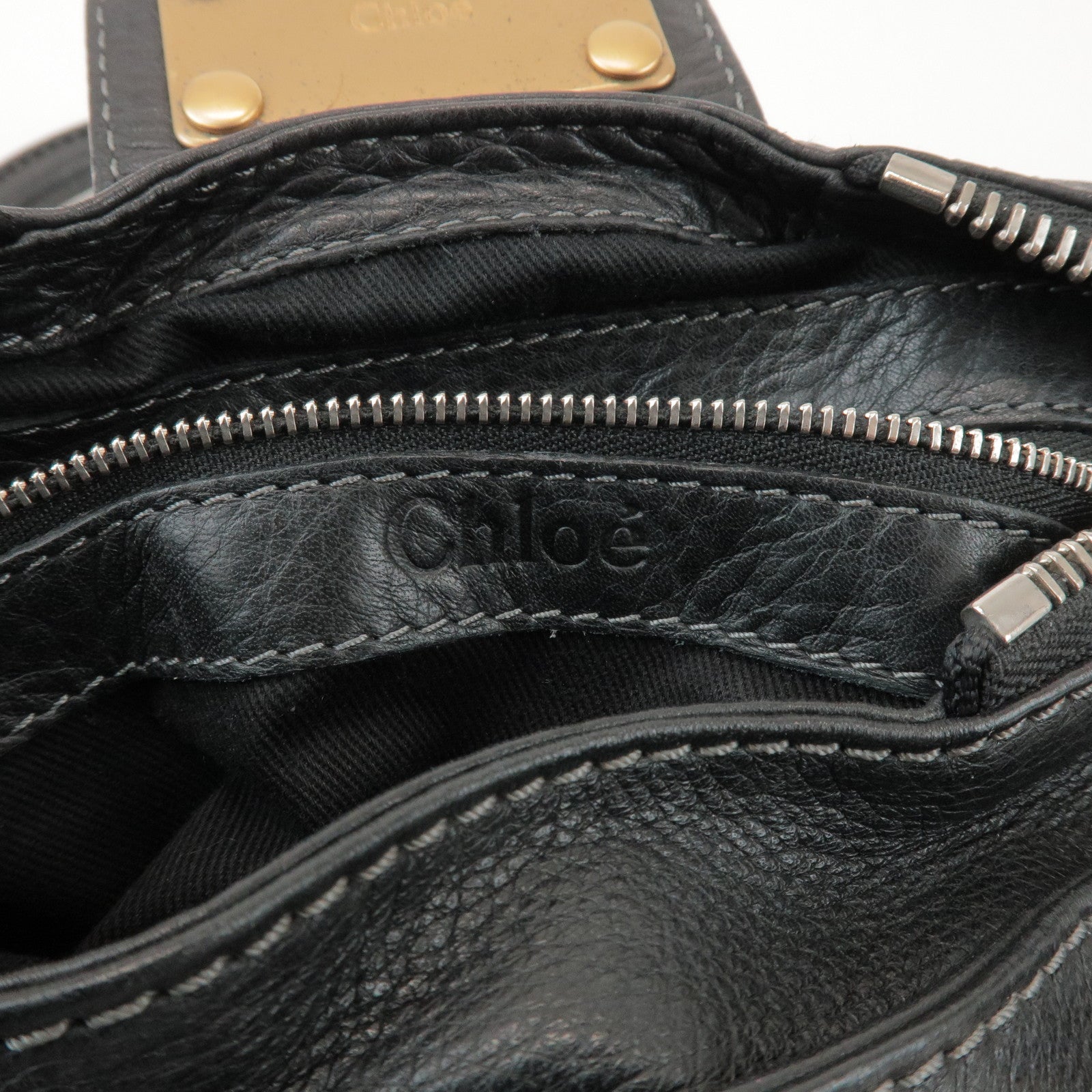 Chloe Logo Paddington Mini Leather Hand Bag Cadena Black