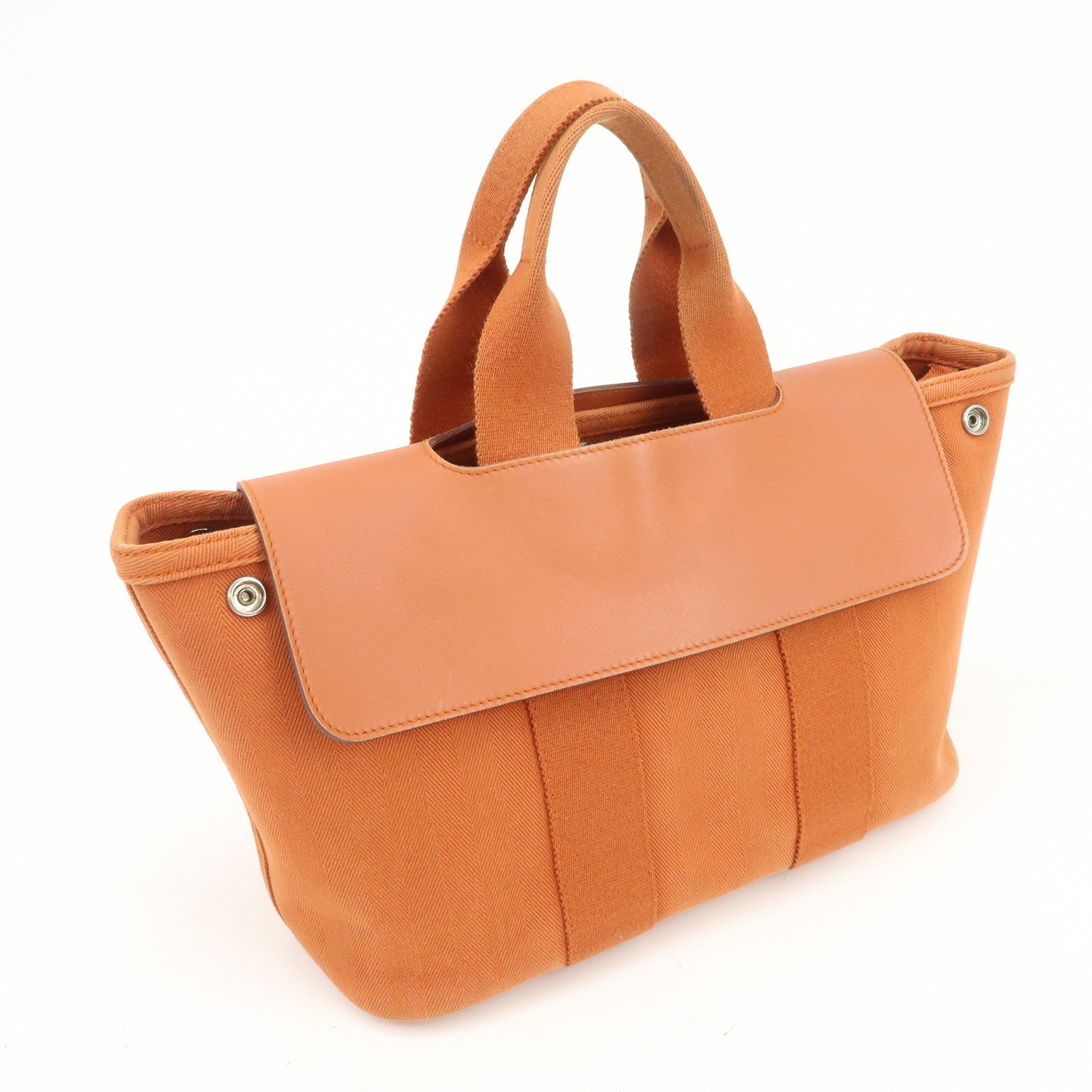 HERMES Valparaiso PM Toile Ash Leather Tote Bag Orange