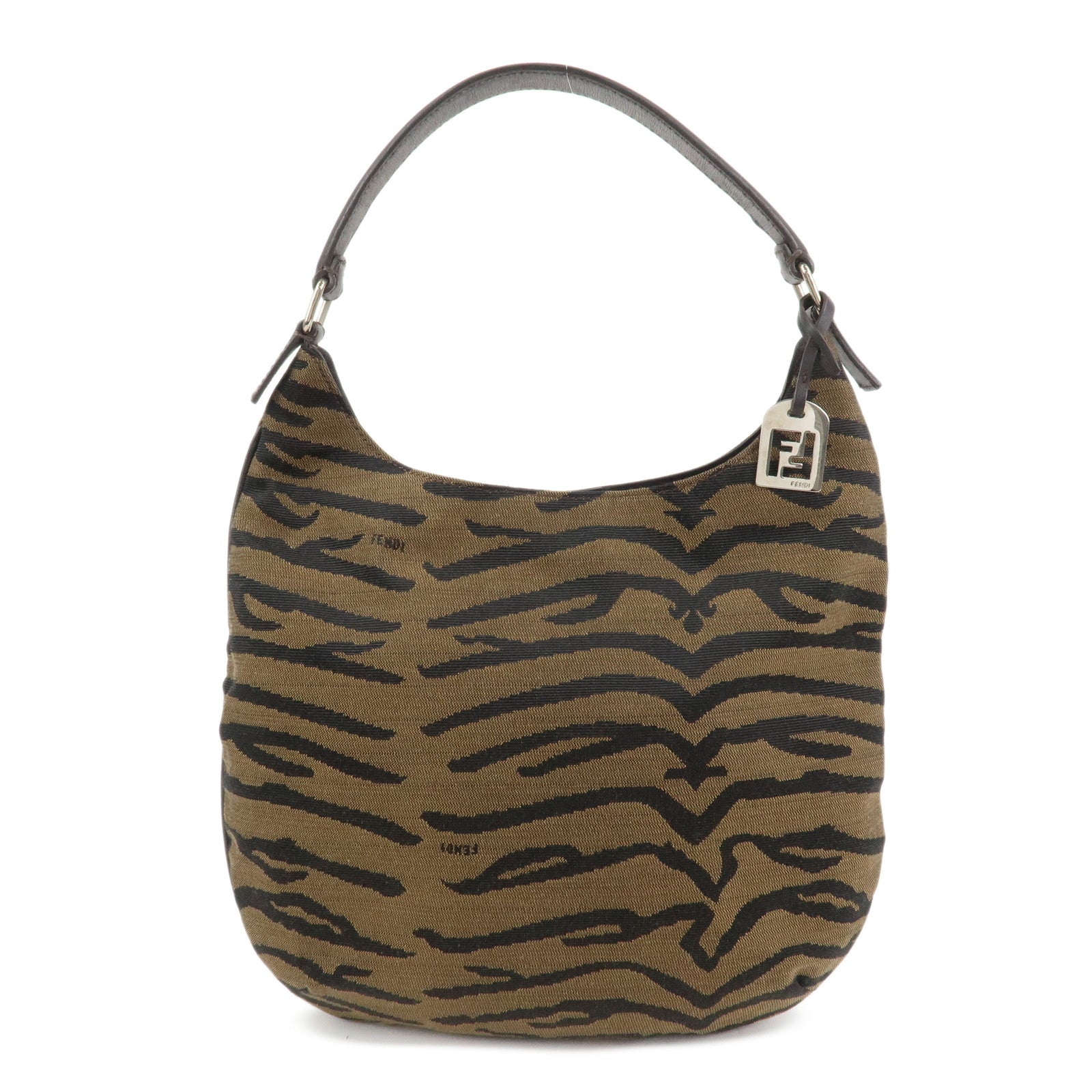 FENDI Canvas Leather Shoulder Bag Hand Bag Zebra Motif 8BR279