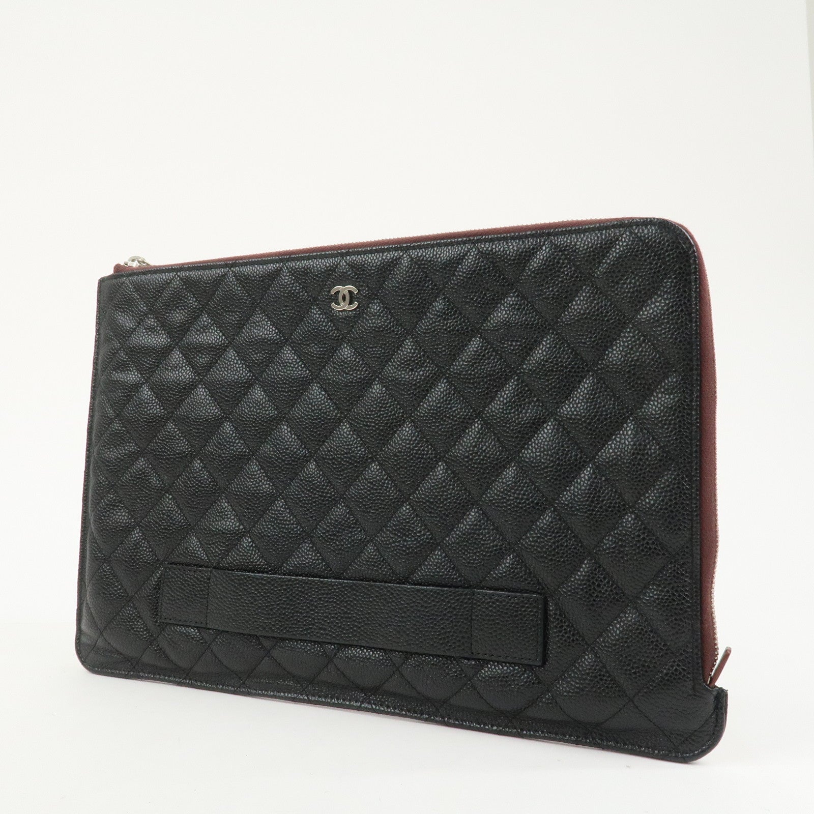 CHANEL COCO Mark Caviarskin Matelasse Clutch Bag Black A82388