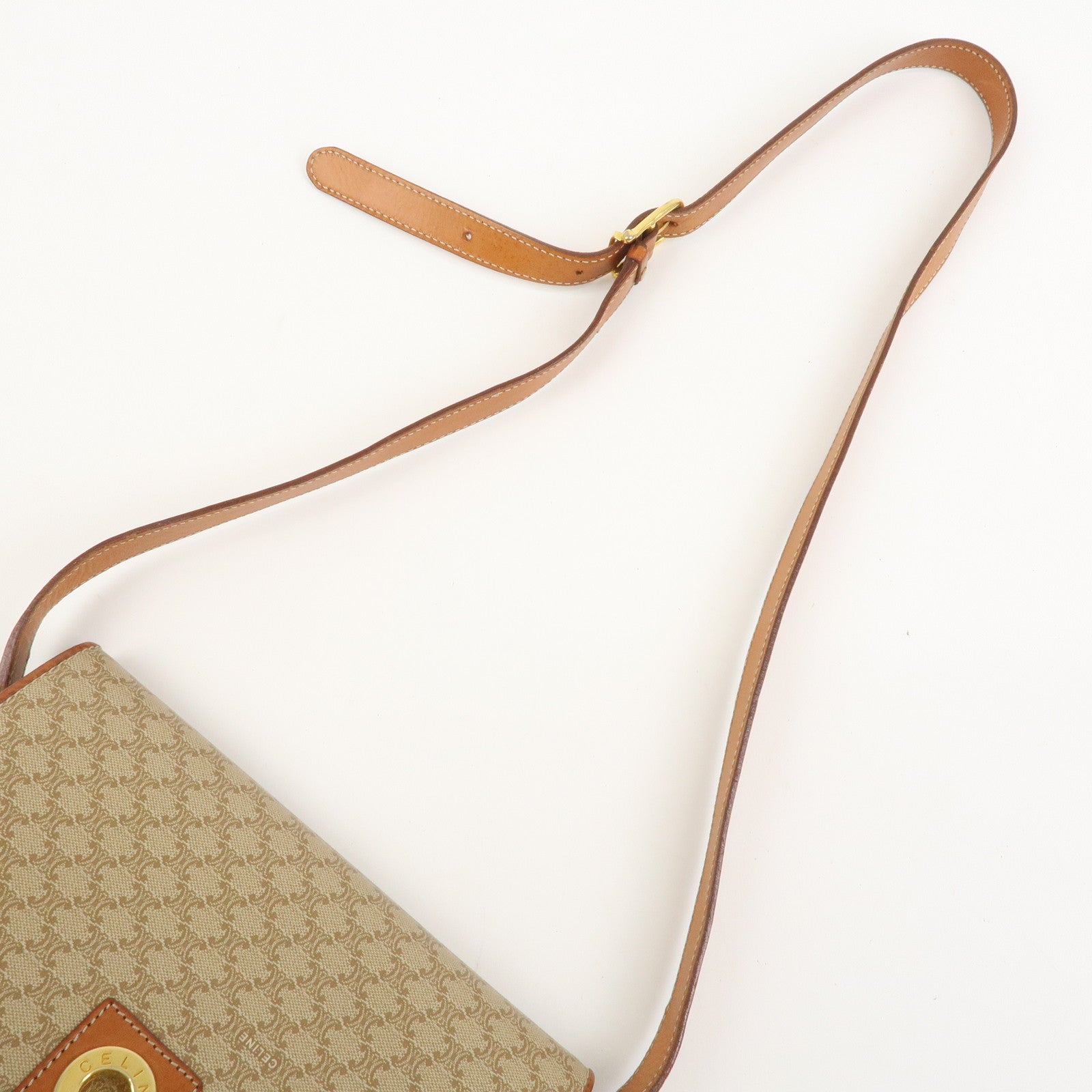 CELINE Macadam PVC Leather Shoulder Bag Crossbody Bag Beige Brown