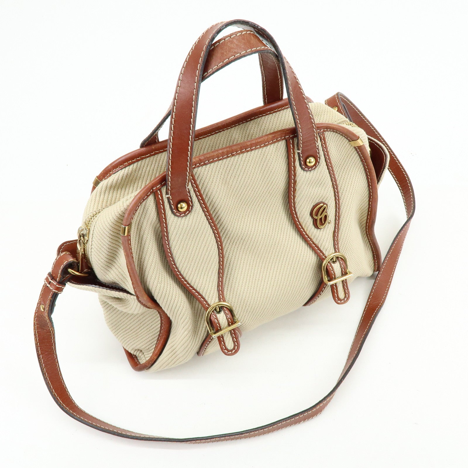Chloe Susan Cotton Leather 2Way Bag Shoulder Bag Beige Brown