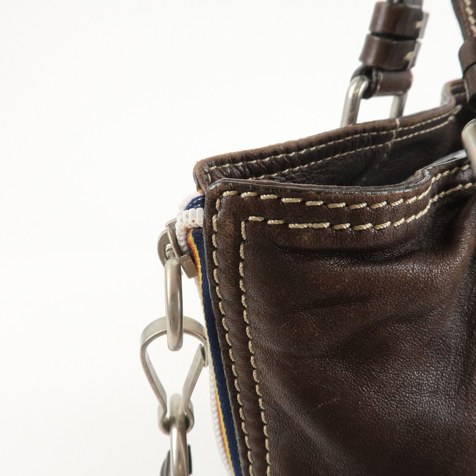 Chloe Patsy Studs Logo Leather Tote Bag Shoulder Bag Brown Used