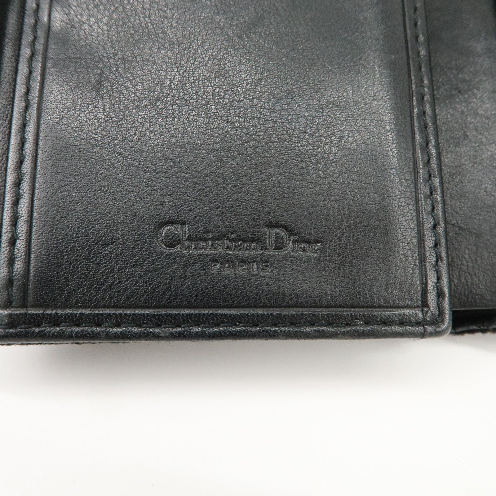 Christian Dior Trotter Leather Canvas Tri-Hold Wallet Black Silver