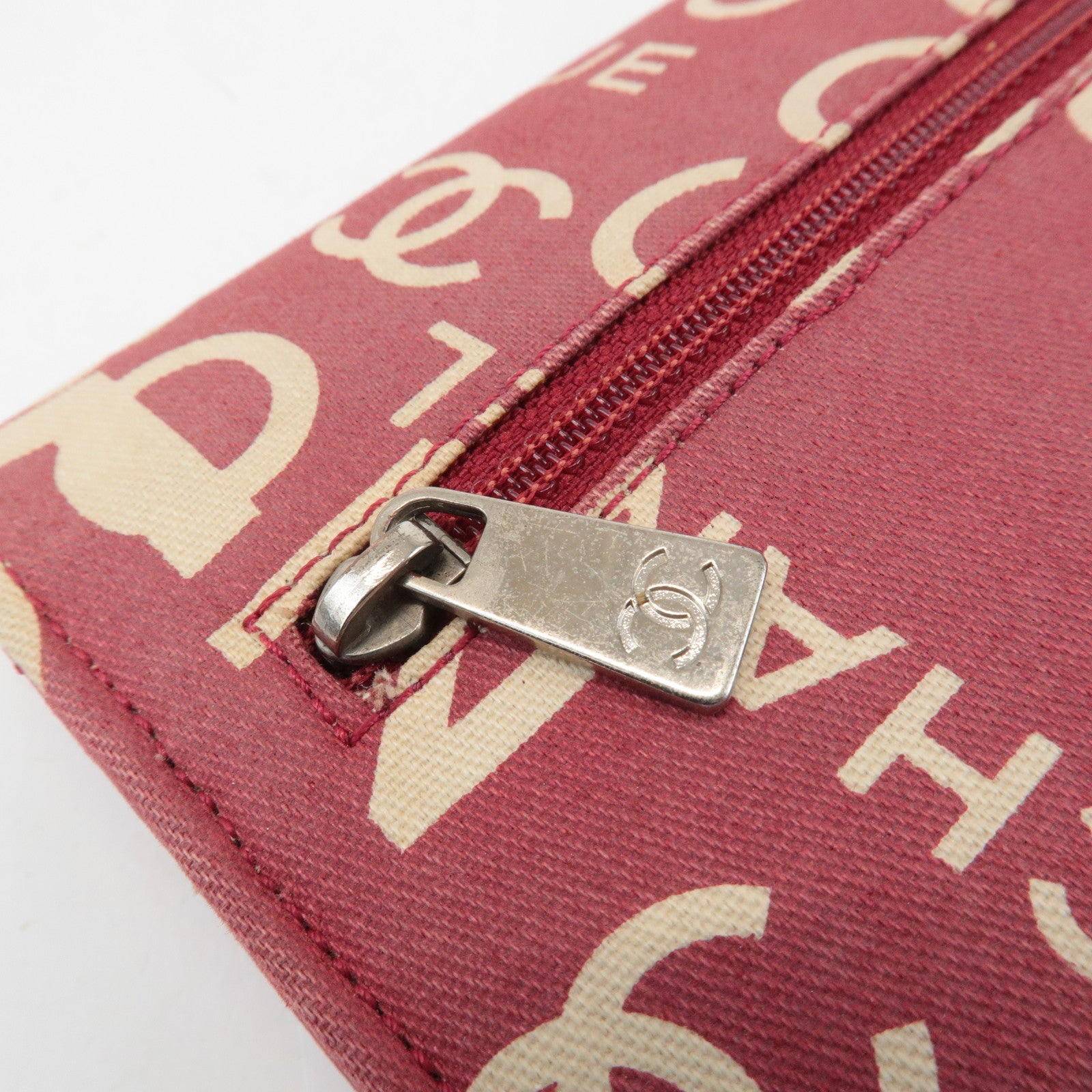 CHANEL By Sea Line Canvas Chain Shoulder Bag Red Used