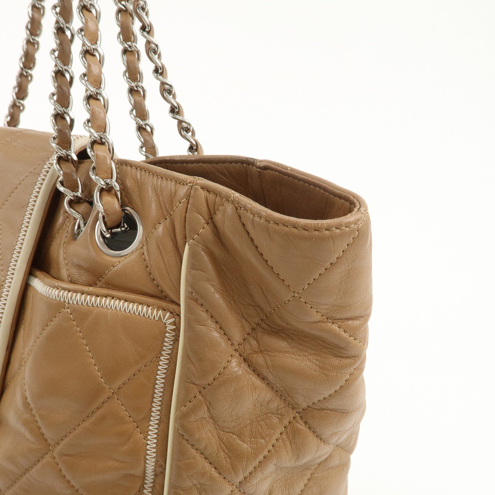 CHANEL East West Chain Shoulder Bag Hand Bag Tote Bag Brown