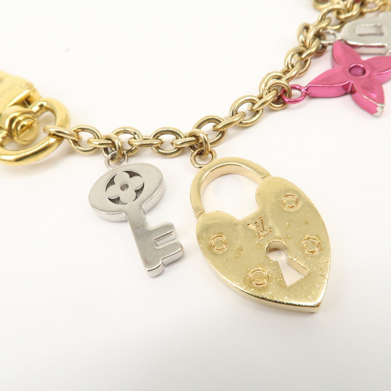 Louis Vuitton Bijou Sac Chenne Love Lock Key Charm Gold Pink M67437 Used