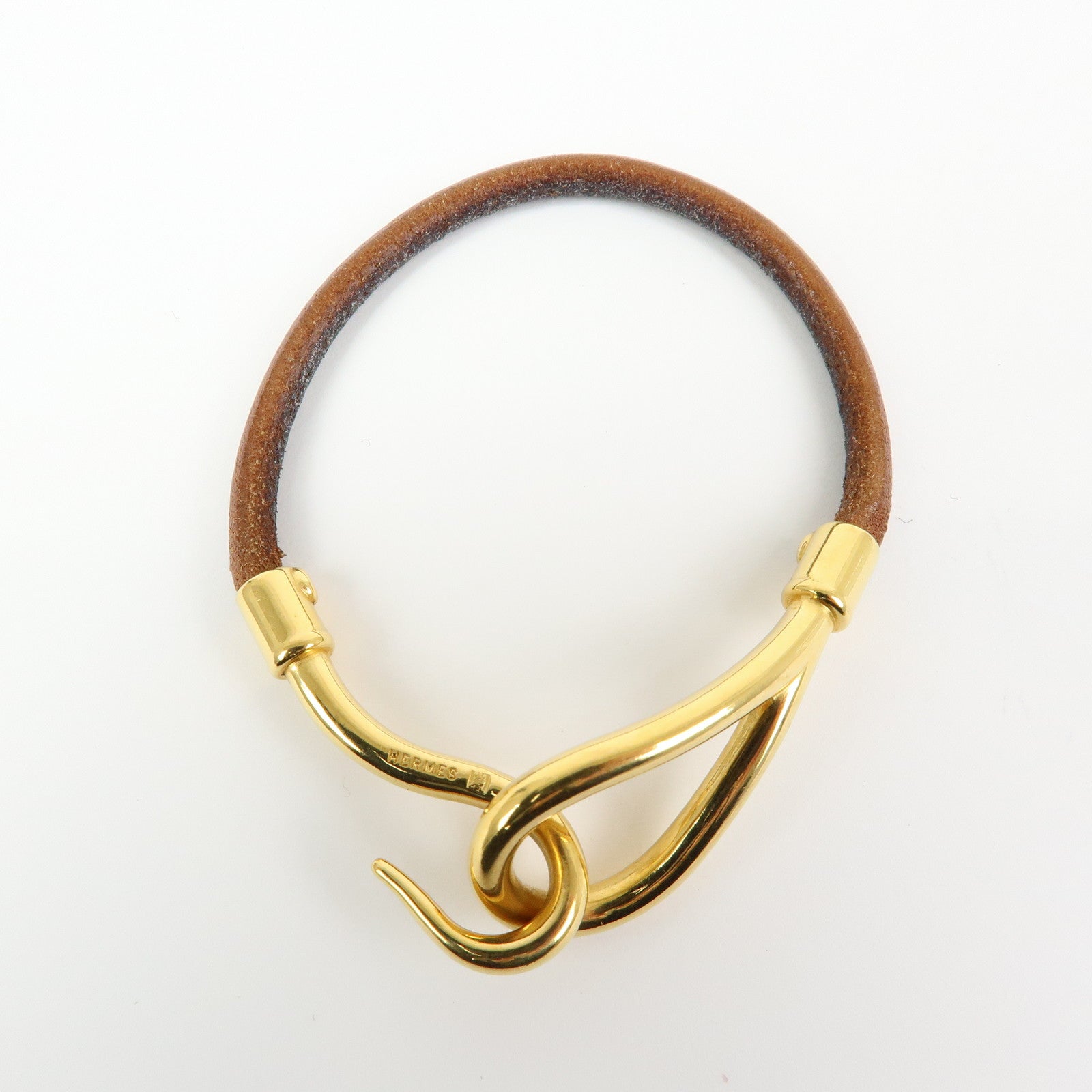 HERMES Jumbo Choker Leather Metal Bracelet Brown Gold