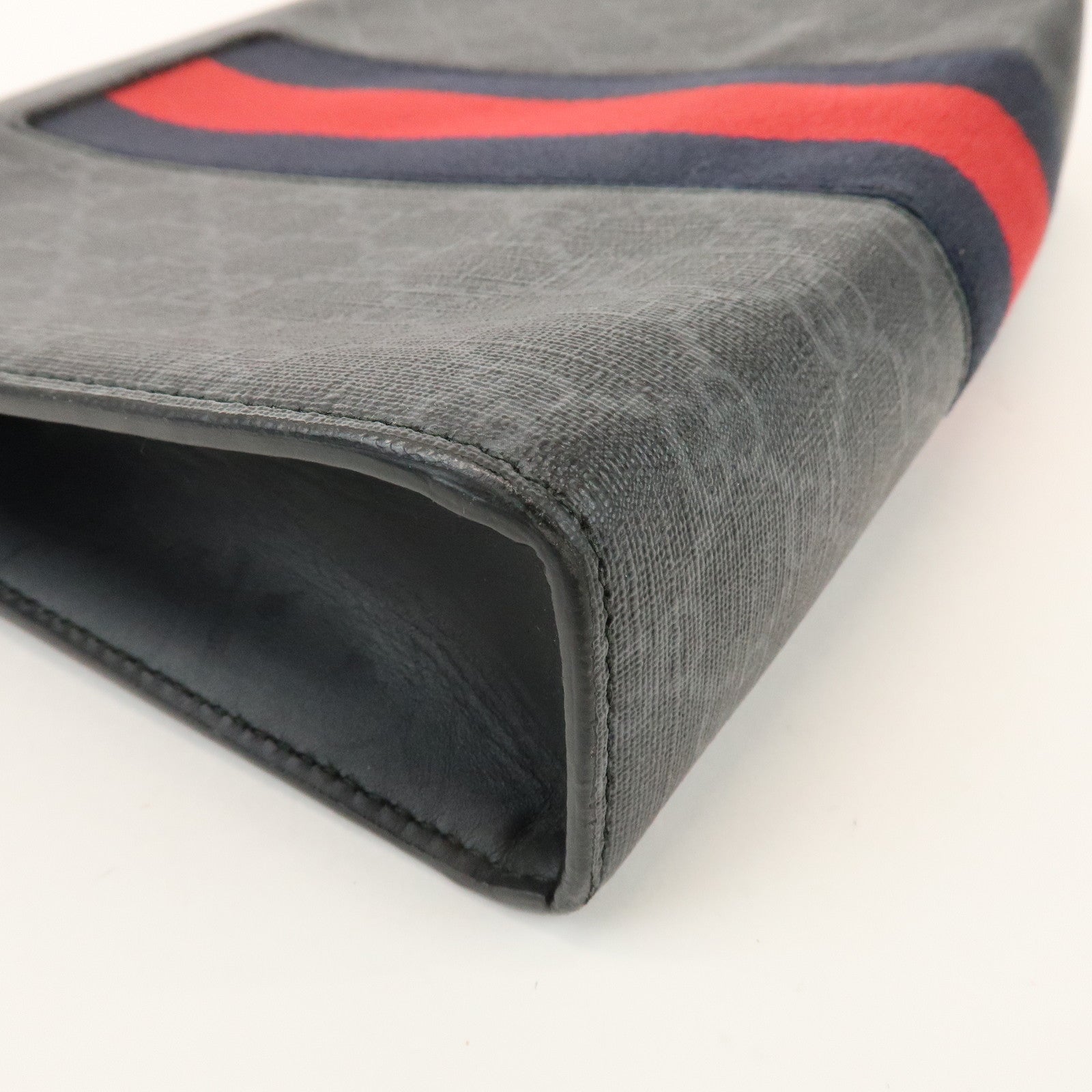 GUCCI Sherry GG Supreme Leather Clutch Bag Pouch Black Red 475316