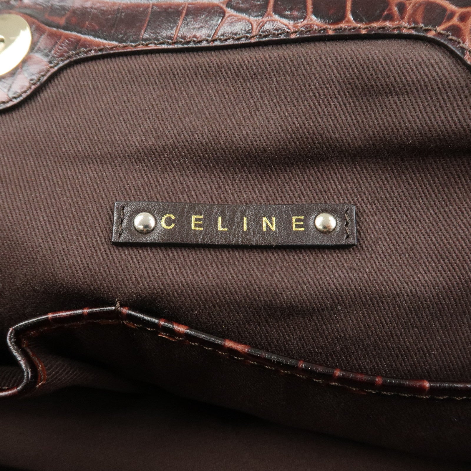 CELINE Macadam Canvas Emboss Leather Shoulder bag Dark Brown