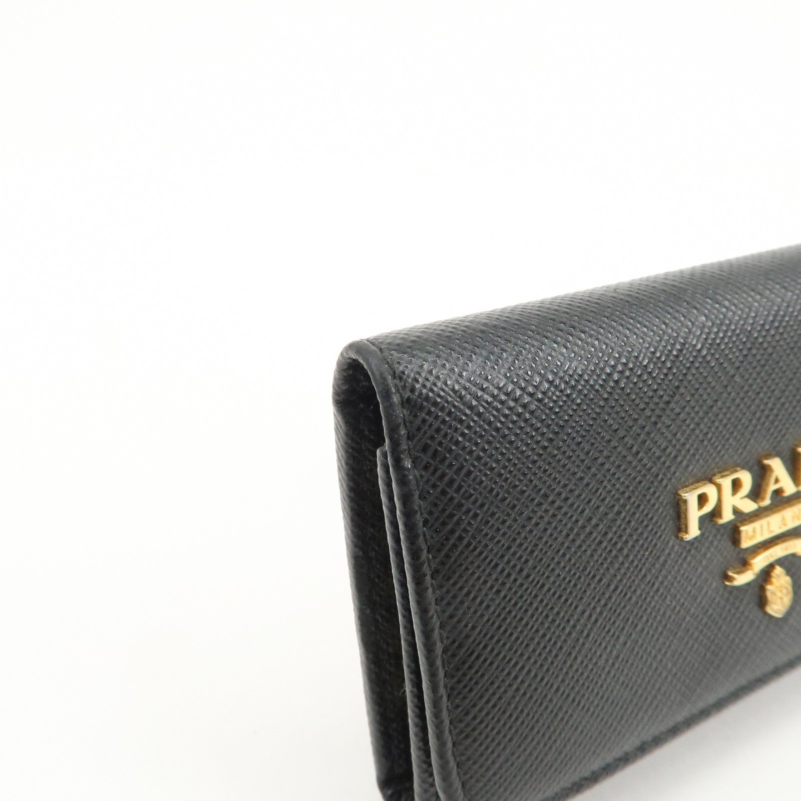 PRADA Logo Saffiano Leather Key Case Key Holder Black