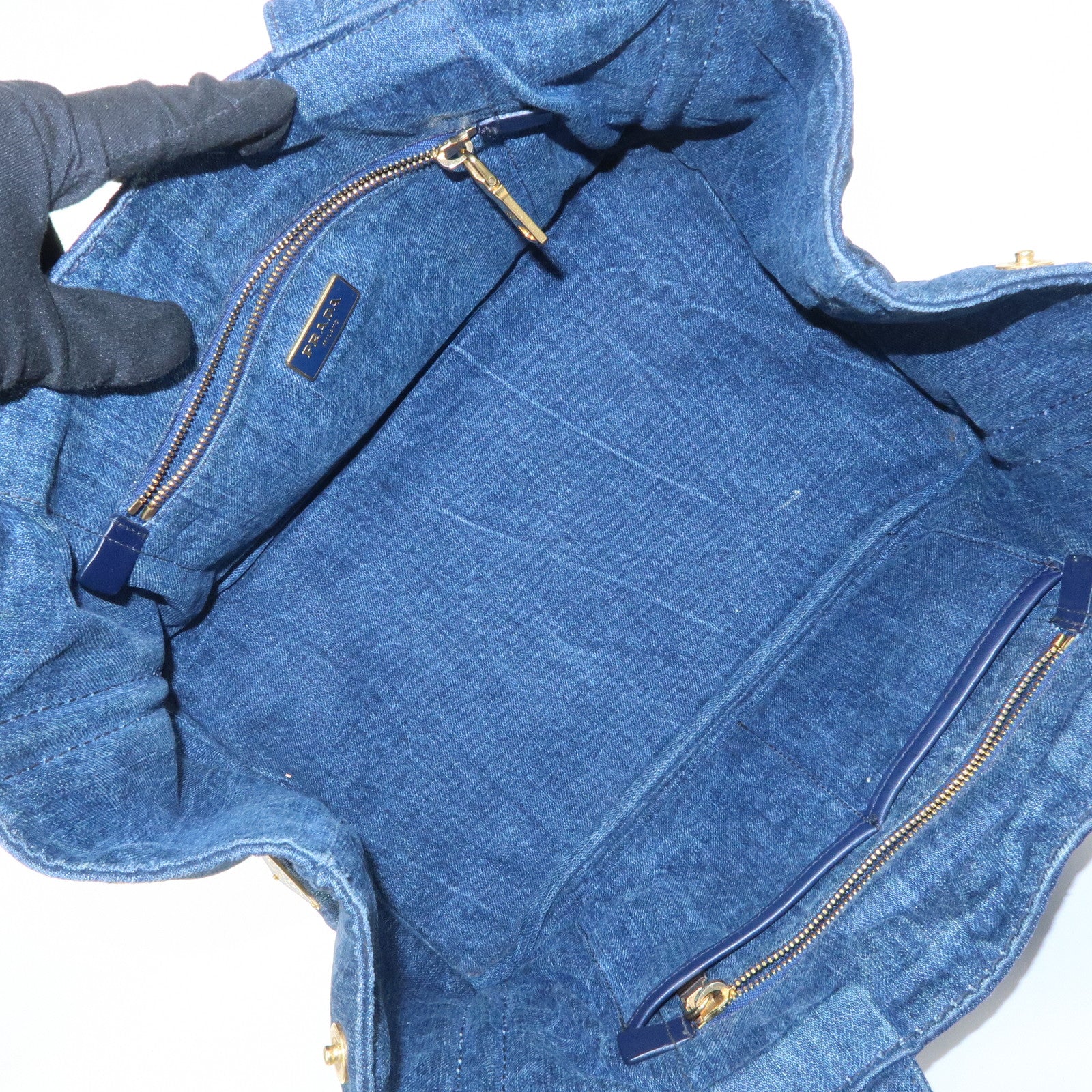 PRADA Triangle Logo Canapa Denim Tote Bag Hand Bag B1877B