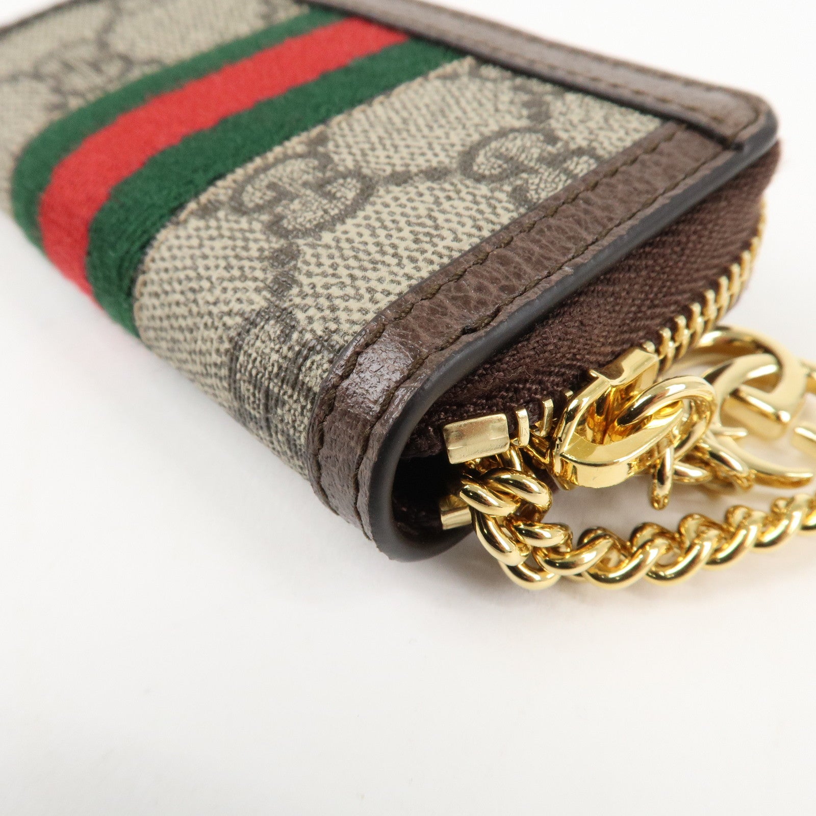 GUCCI Ophidia Sherry Zip Around Key Case Coin Case Beige Brown 523157 Used