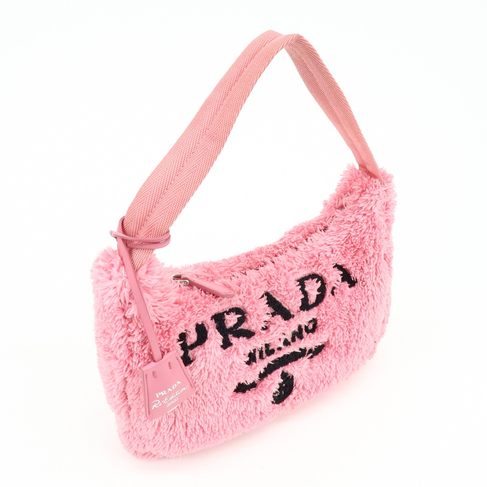 PRADA Triangle Logo Re-edition 2000 Polyester Hand Bag Pink 1NE515