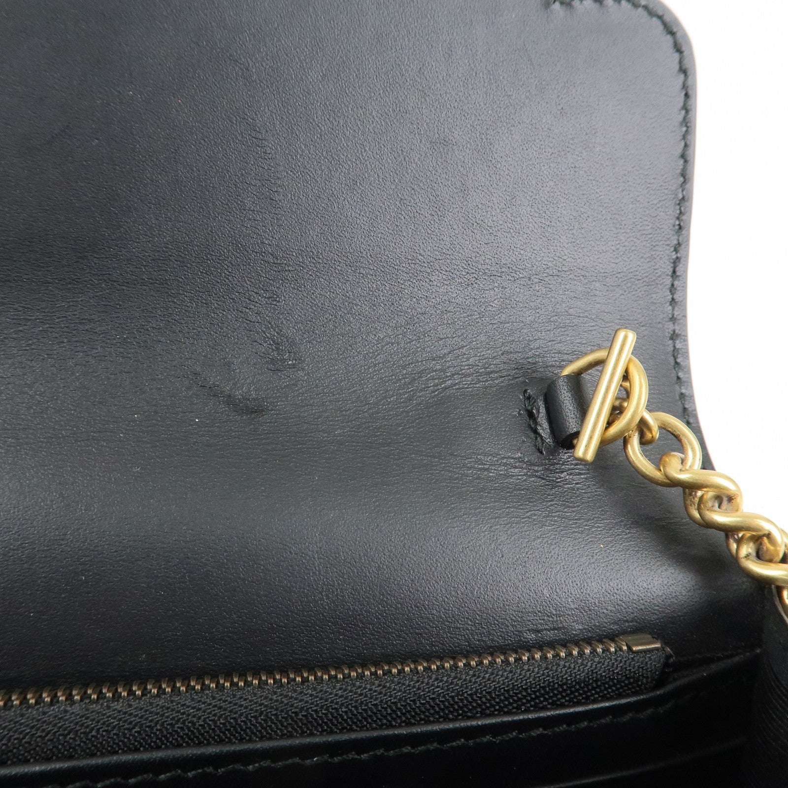 GUCCI GG Marmont Leather Chain Wallet Gold HDW Black 431478 Used