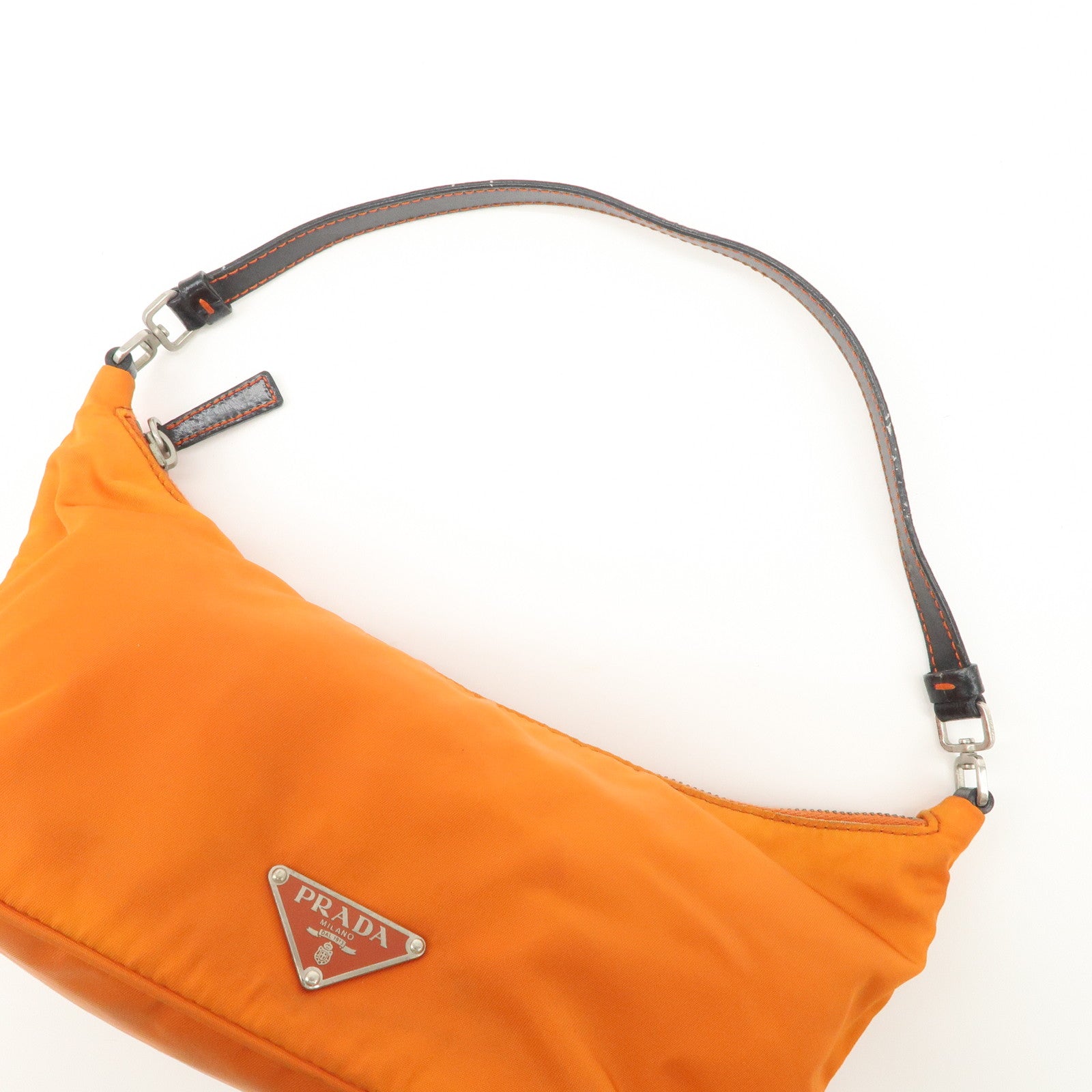 PRADA Triangle Logo Nylon Leather Shoulder Bag Orange BR1267