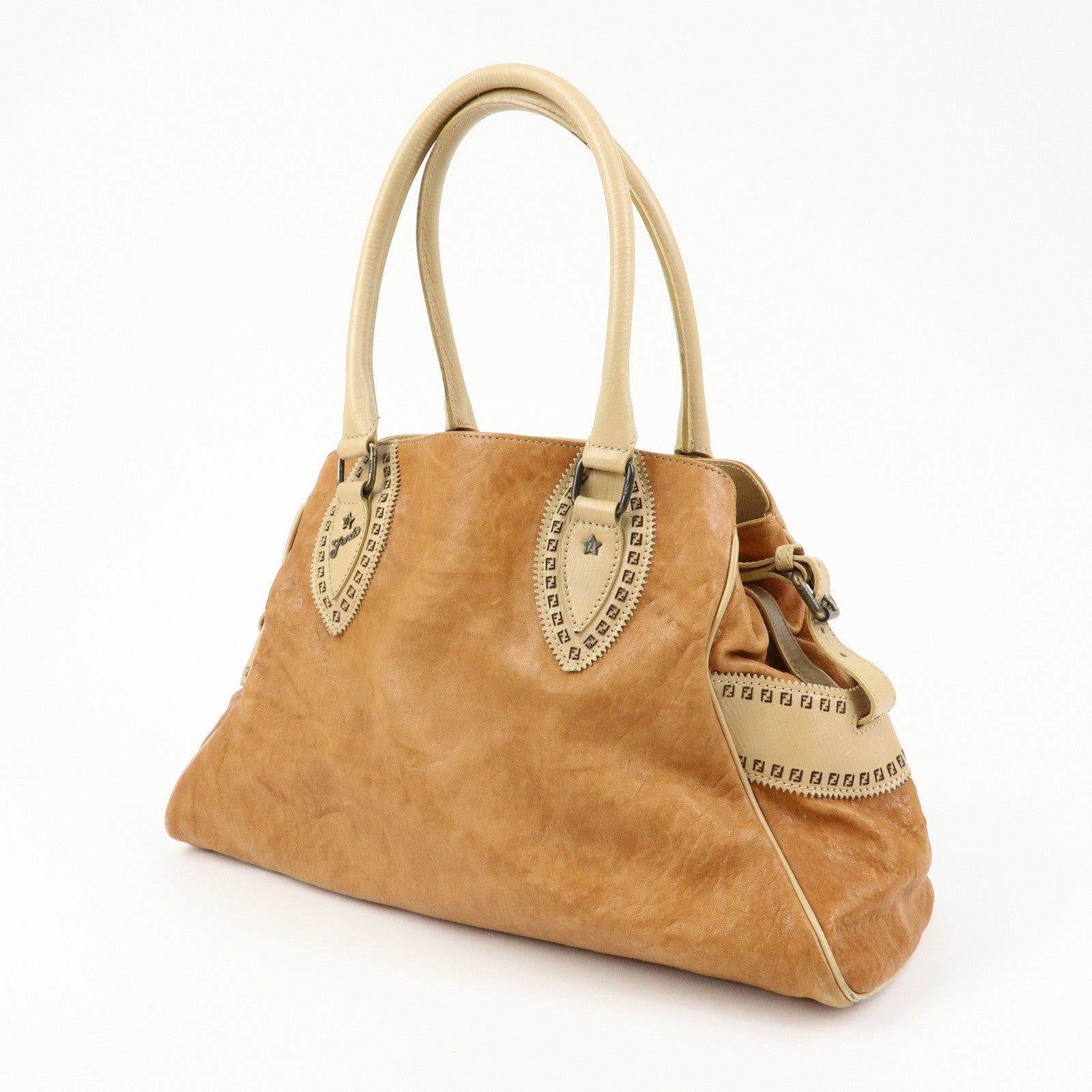 FENDI Ethnico Leather Tote Bag Shoulder Bag Light Brown 8BN162