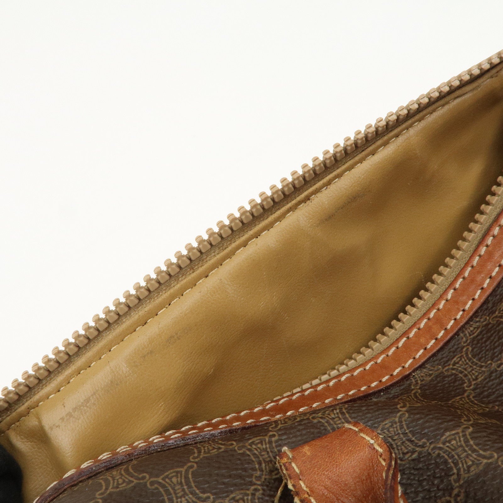 CELINE Macadam PVC Leather Boston Bag Brown Gold HDW