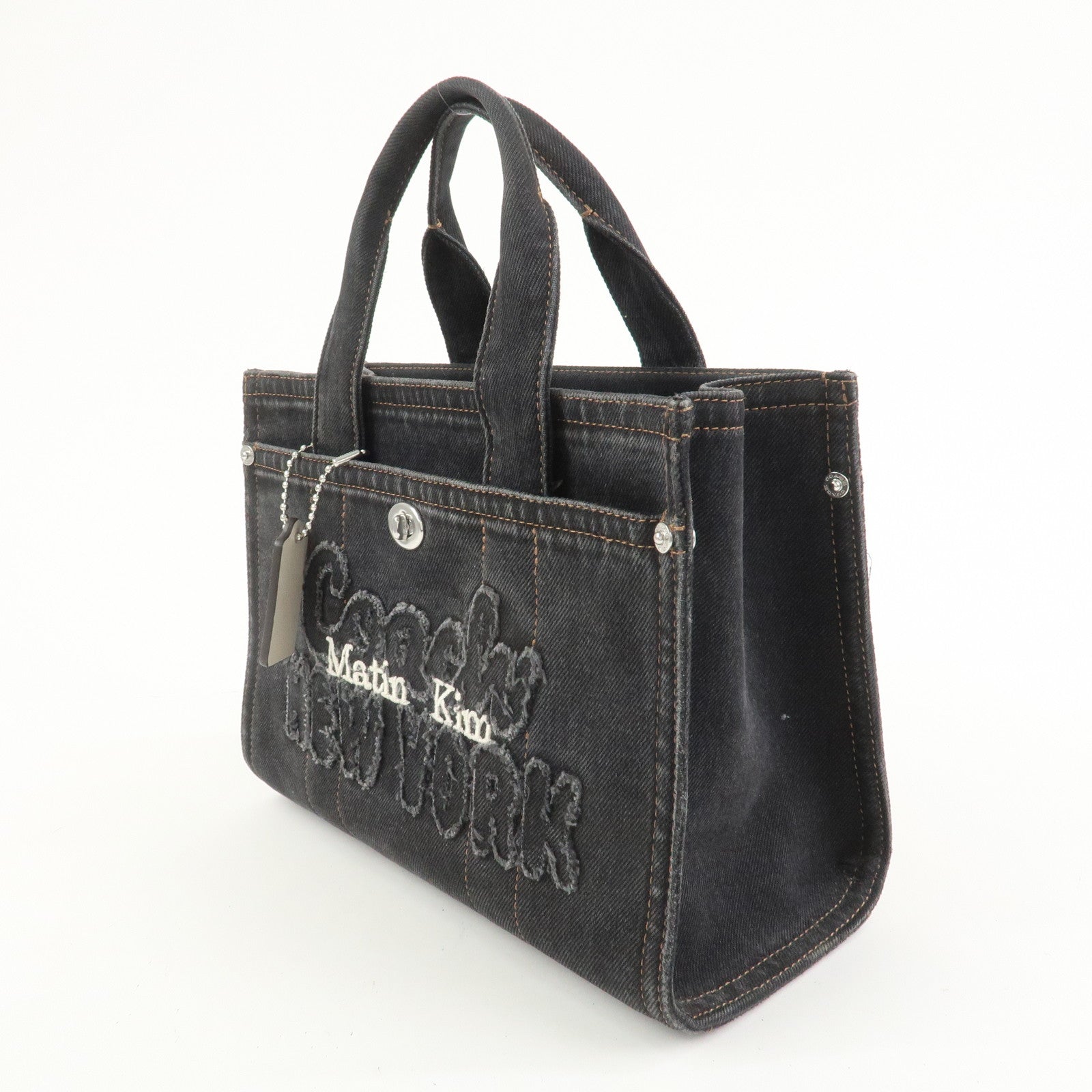 COACH Denim Leather 2Way Shoulder Bag Hand Bag Black