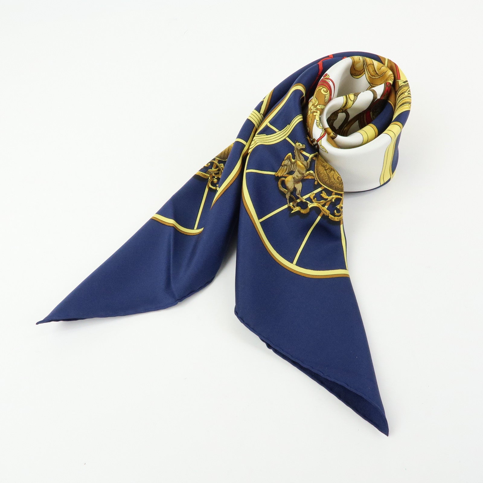 HERMES Carre 90 Silk 100% Scarf SPRINGS Navy Red Yellow White