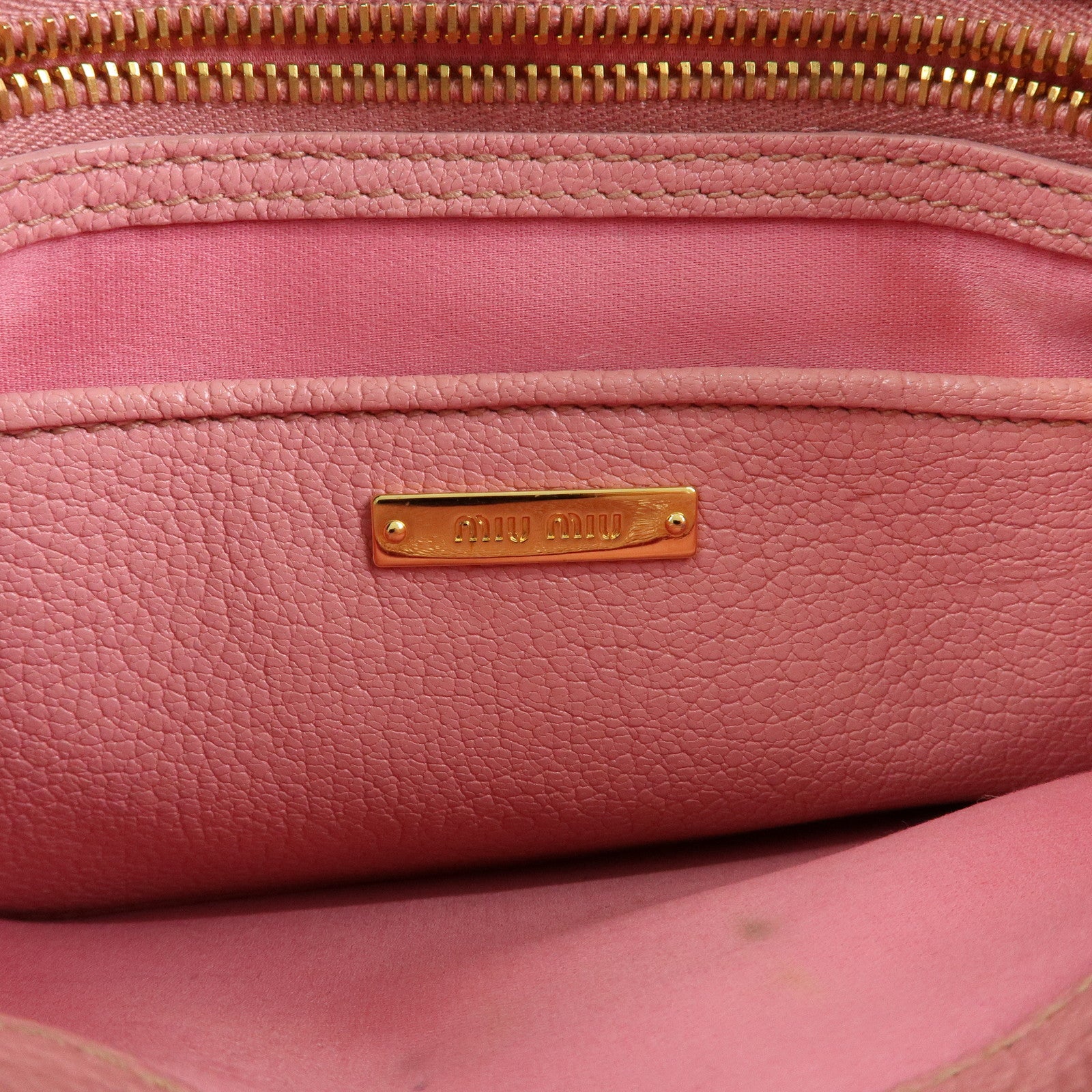 MIU MIU Logo Madras Leather 2Way Hand Shoulder Bag Pink RN0799
