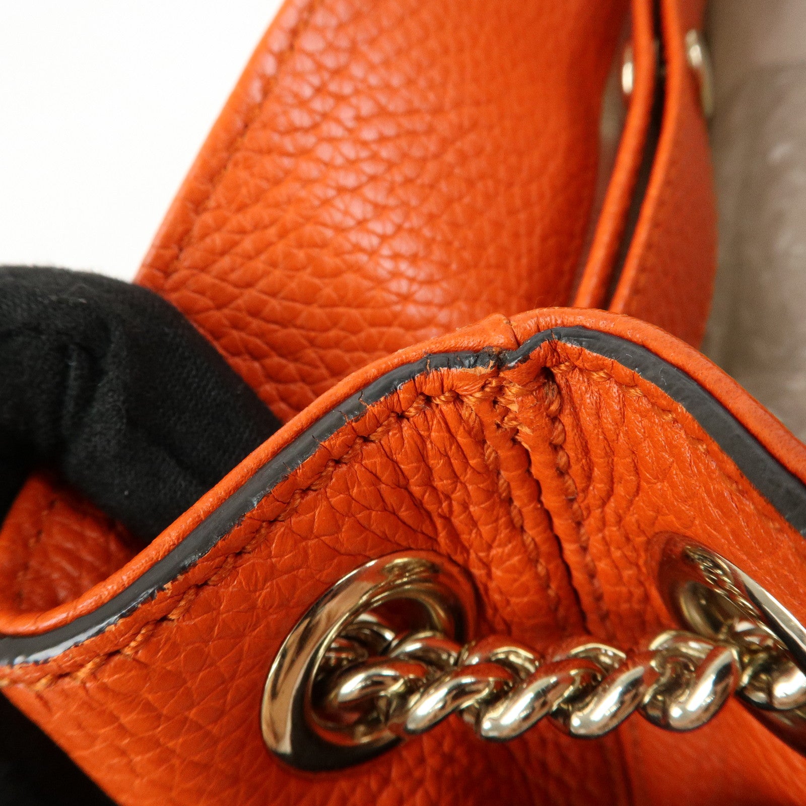 GUCCI SOHO Leather Tassel Chain Shoulder Bag Orange 387043