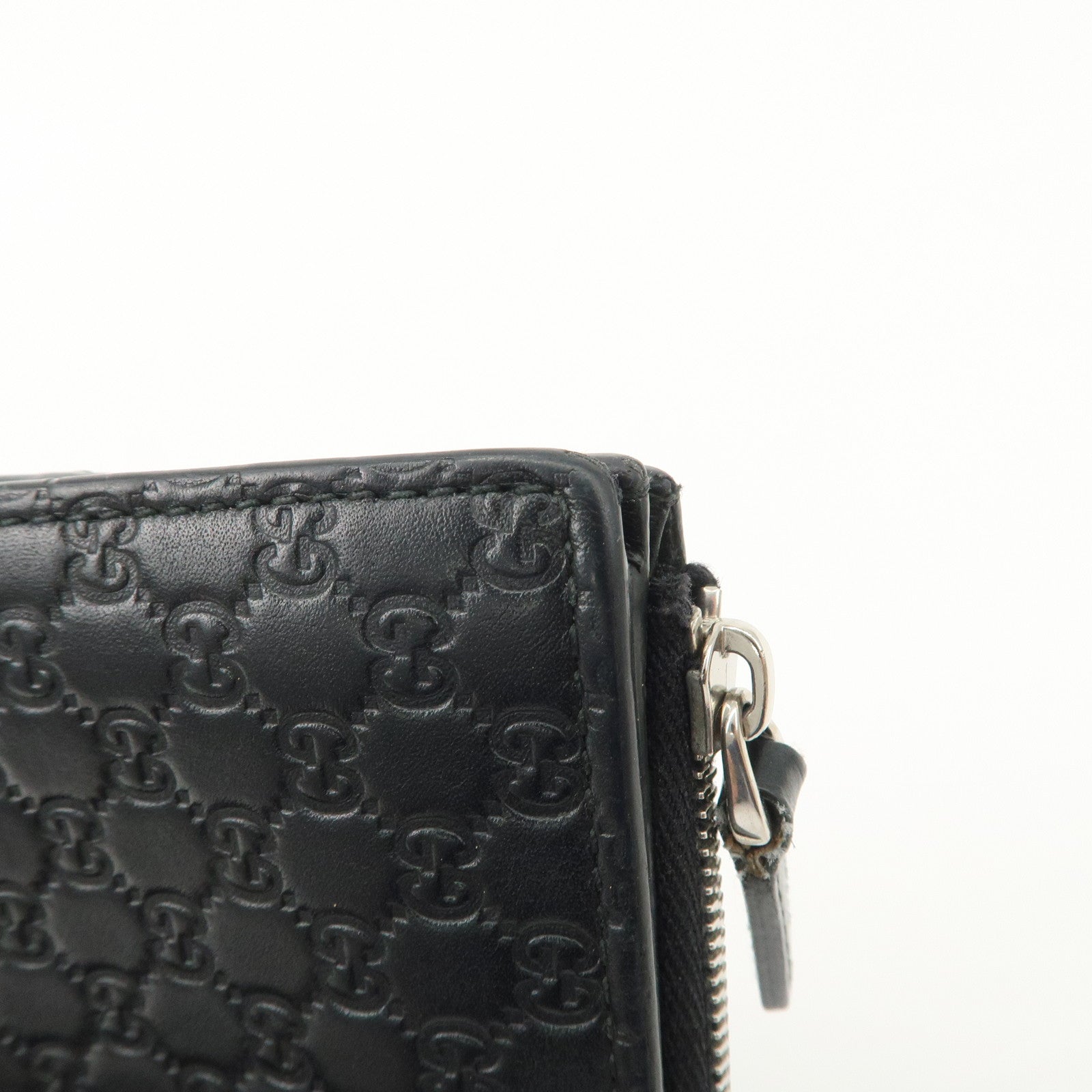 GUCCI Micro Guccissima Leather Compact Bi-fold Wallet Black 544475 Used