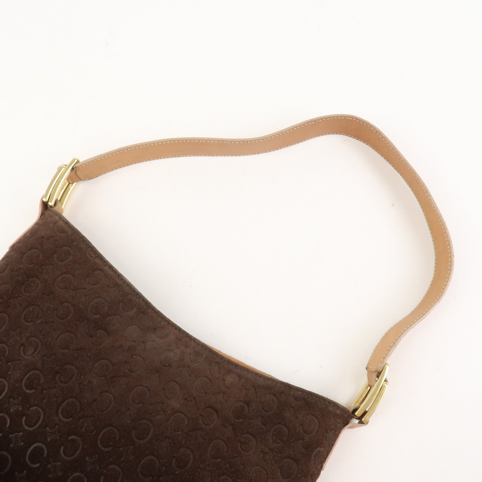 CELINE C Macadam Suede Leather Shoulder Bag Brown