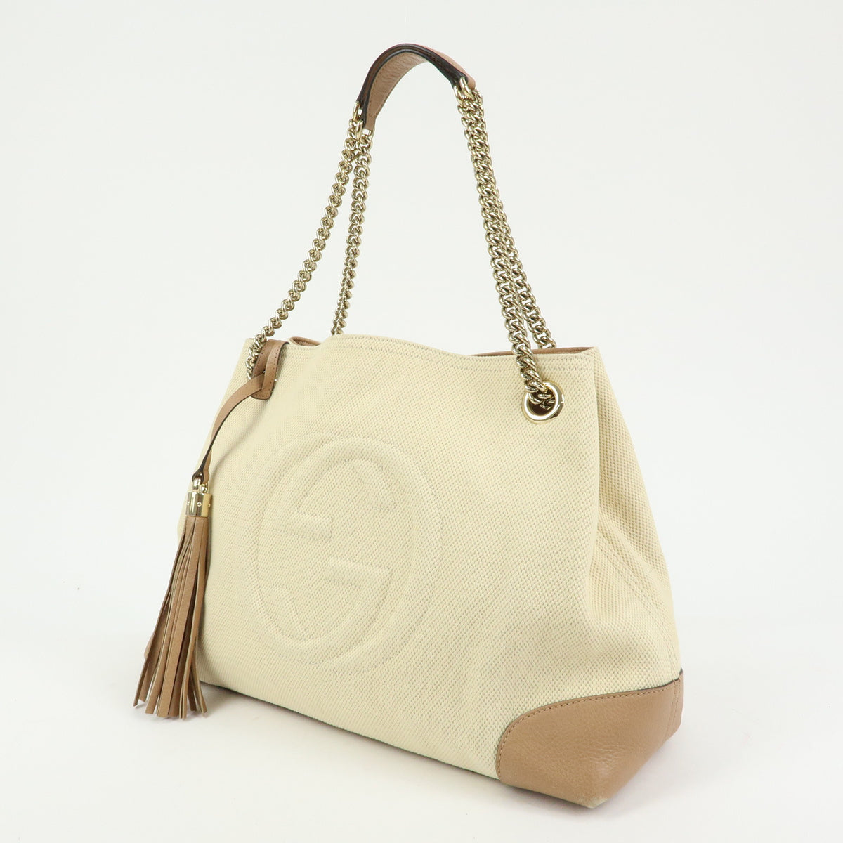 GUCCI SOHO Interlocking G Canvas Leather Chain Shoulder Bag 308982