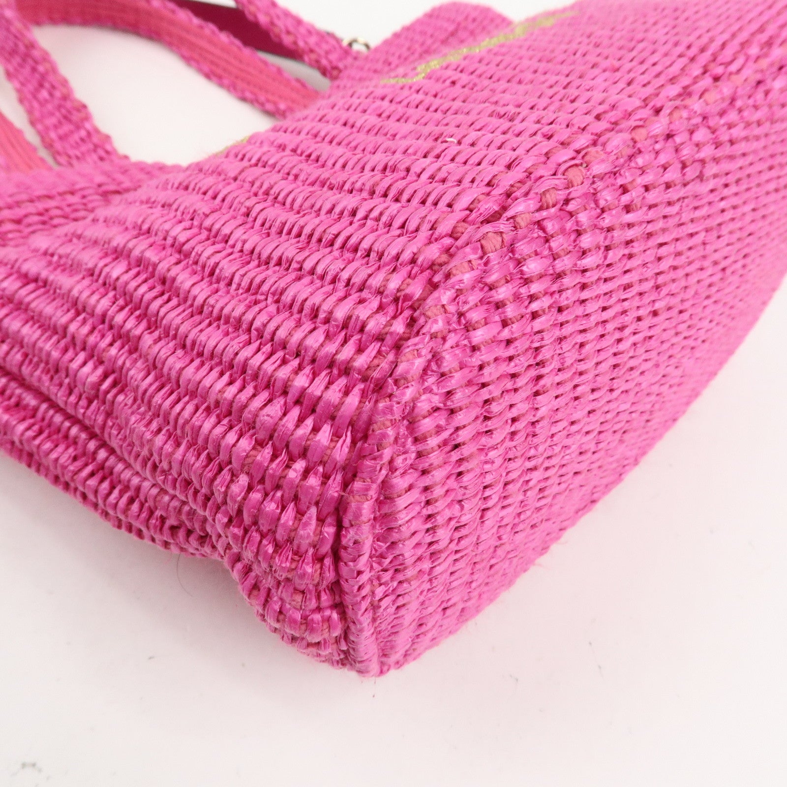 JIMMY CHOO Leather Raffia Beach West East 2 Way Bag Mini Tote Bag