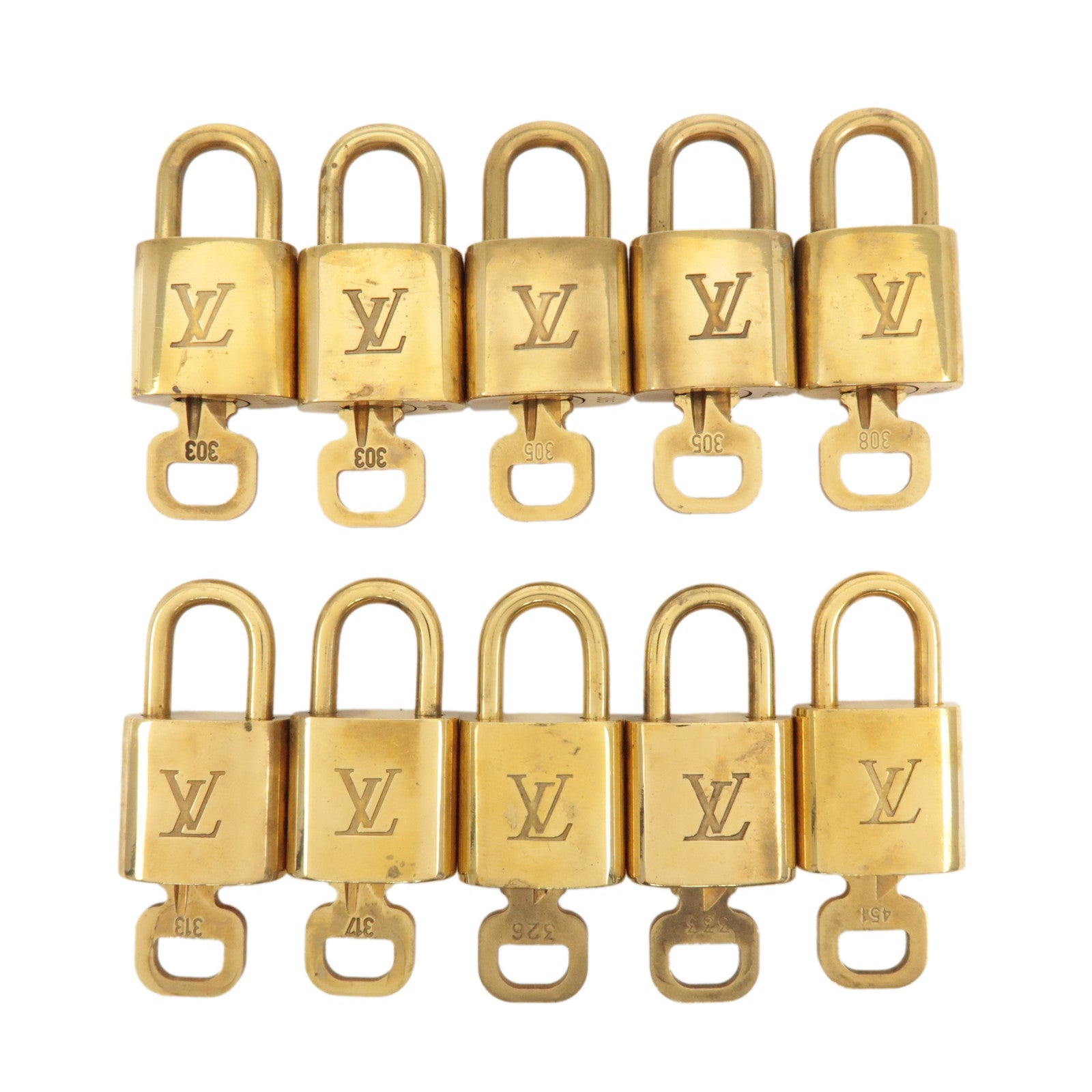 Louis Vuitton Set of 10 Lock & Key Cadena Key Lock Metal Gold Used