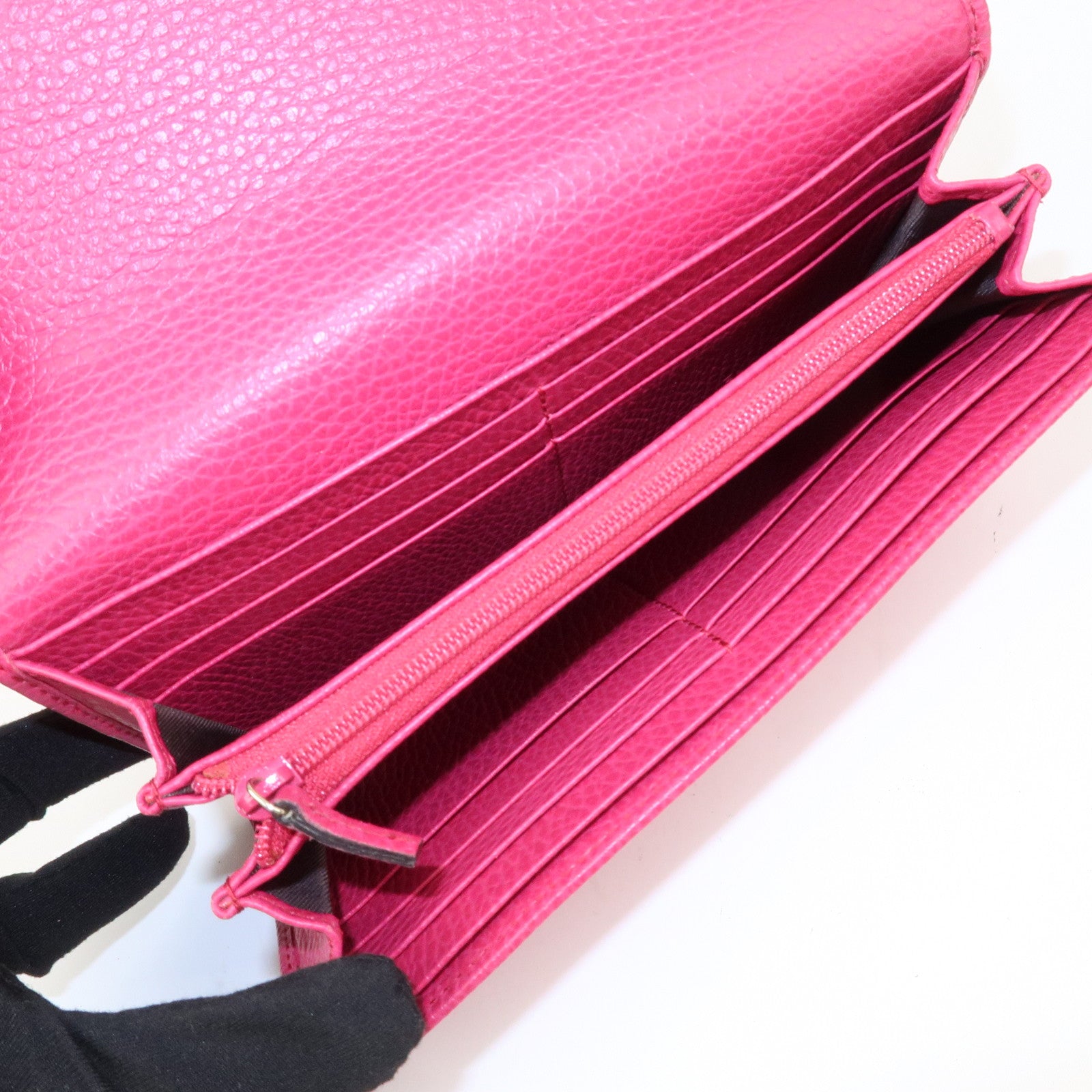 GUCCI Swing Logo Leather Flap Long Wallet Pink 354496