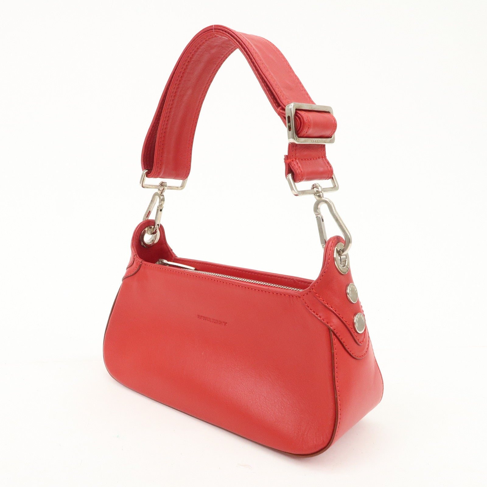 BURBERRY Logo Leather Shoulder Bag Mini Hand Bag Red Used