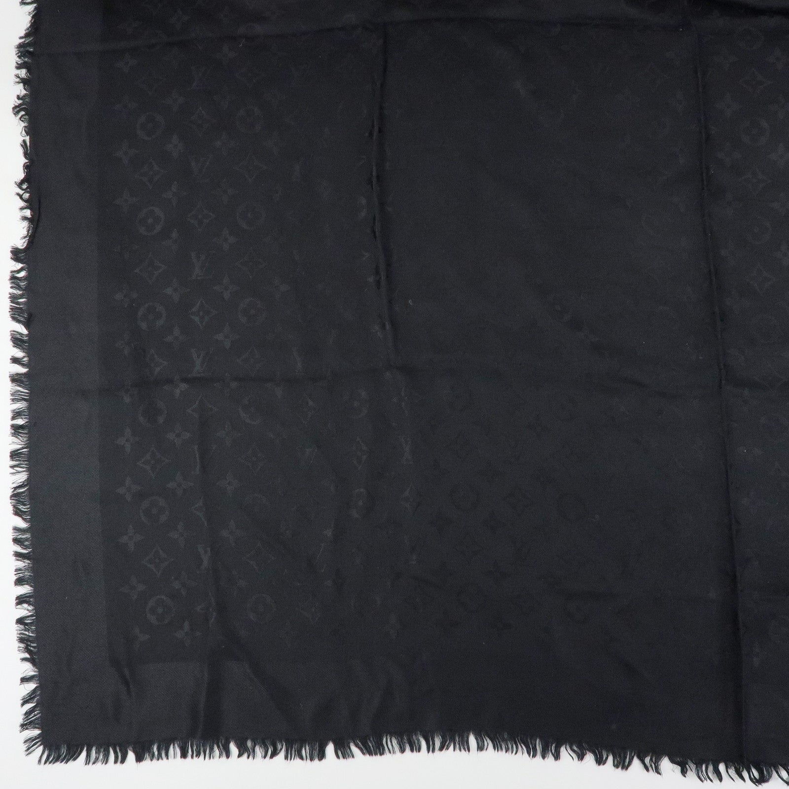 Louis Vuitton Monogram Silk Wool Shawl Scarf Black