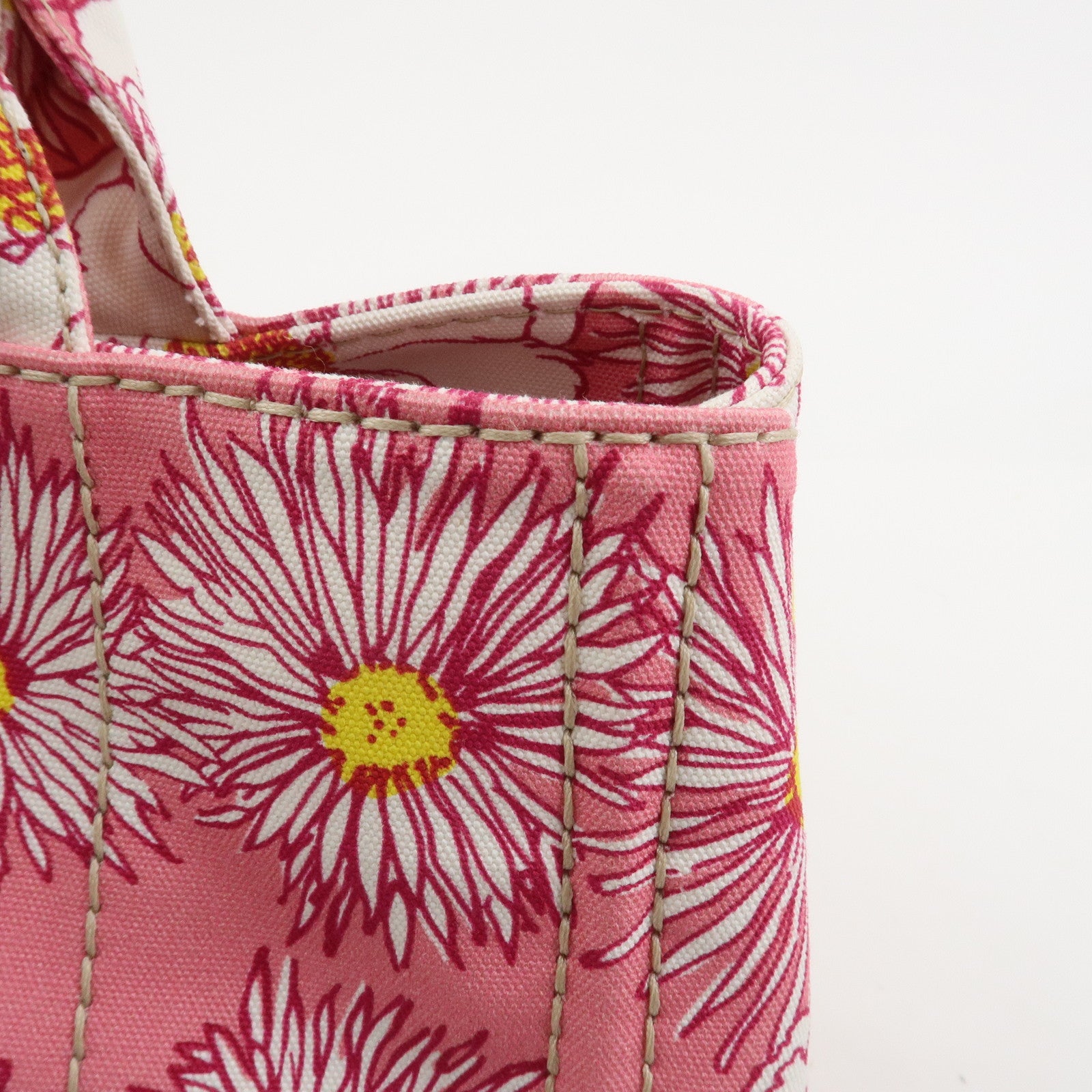 PRADA Canapa Canvas 2Way Bag Hand Bag Flower Print Pink