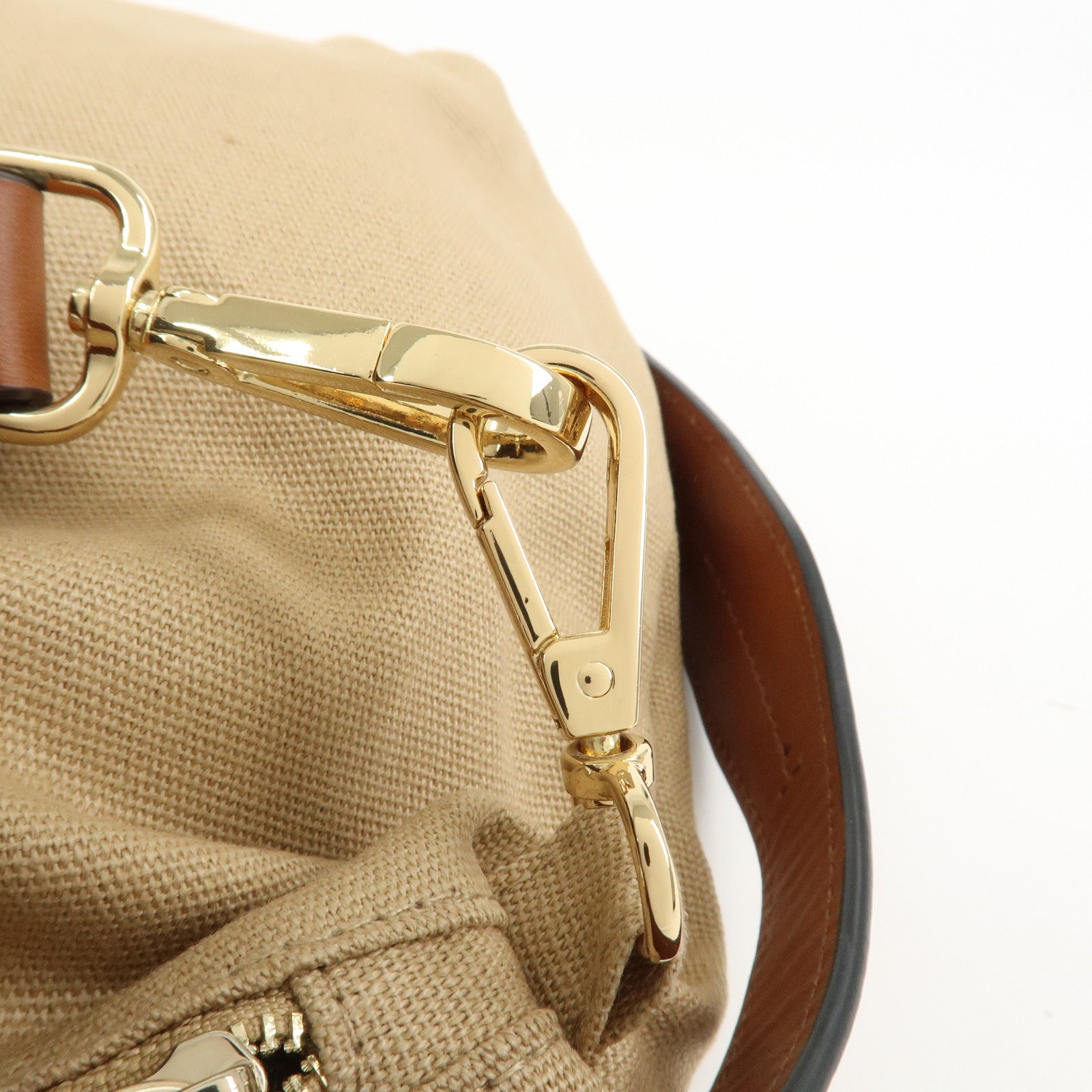 Chloe Logo 2Way Canvas Leather Shoulder Bag Crossbody Bag Beige